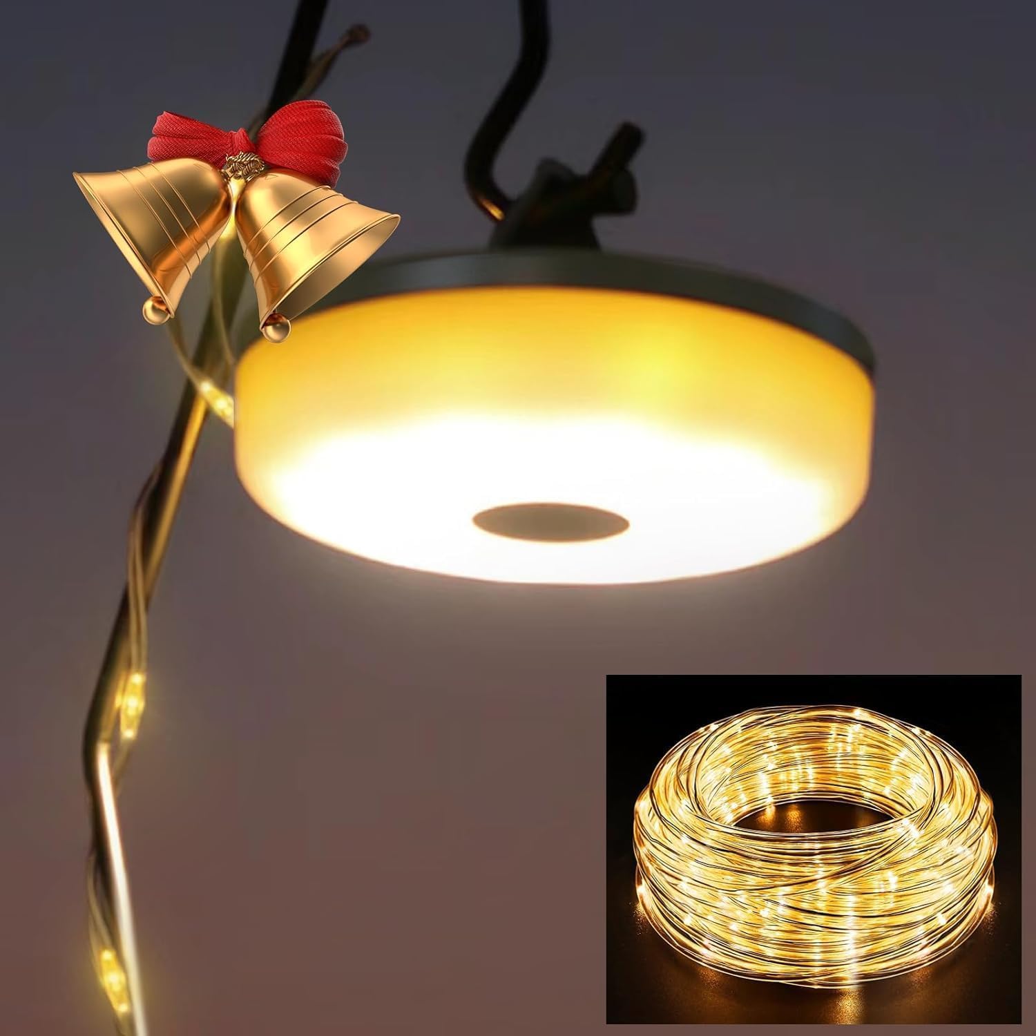 HAMLITE Camping String Lights,2 in 1 Outdoor Waterproof Portable Stowable String...