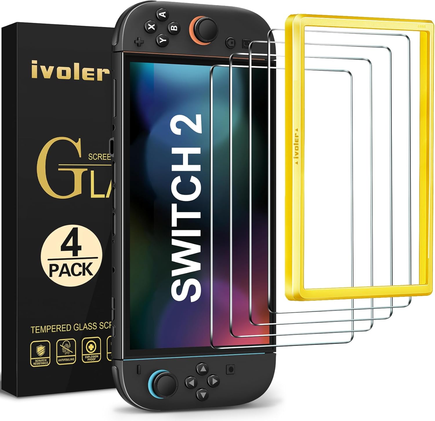 ivoler 4 Pack Screen Protector Compatible with Nintendo Switch 2 Model 2025 with...
