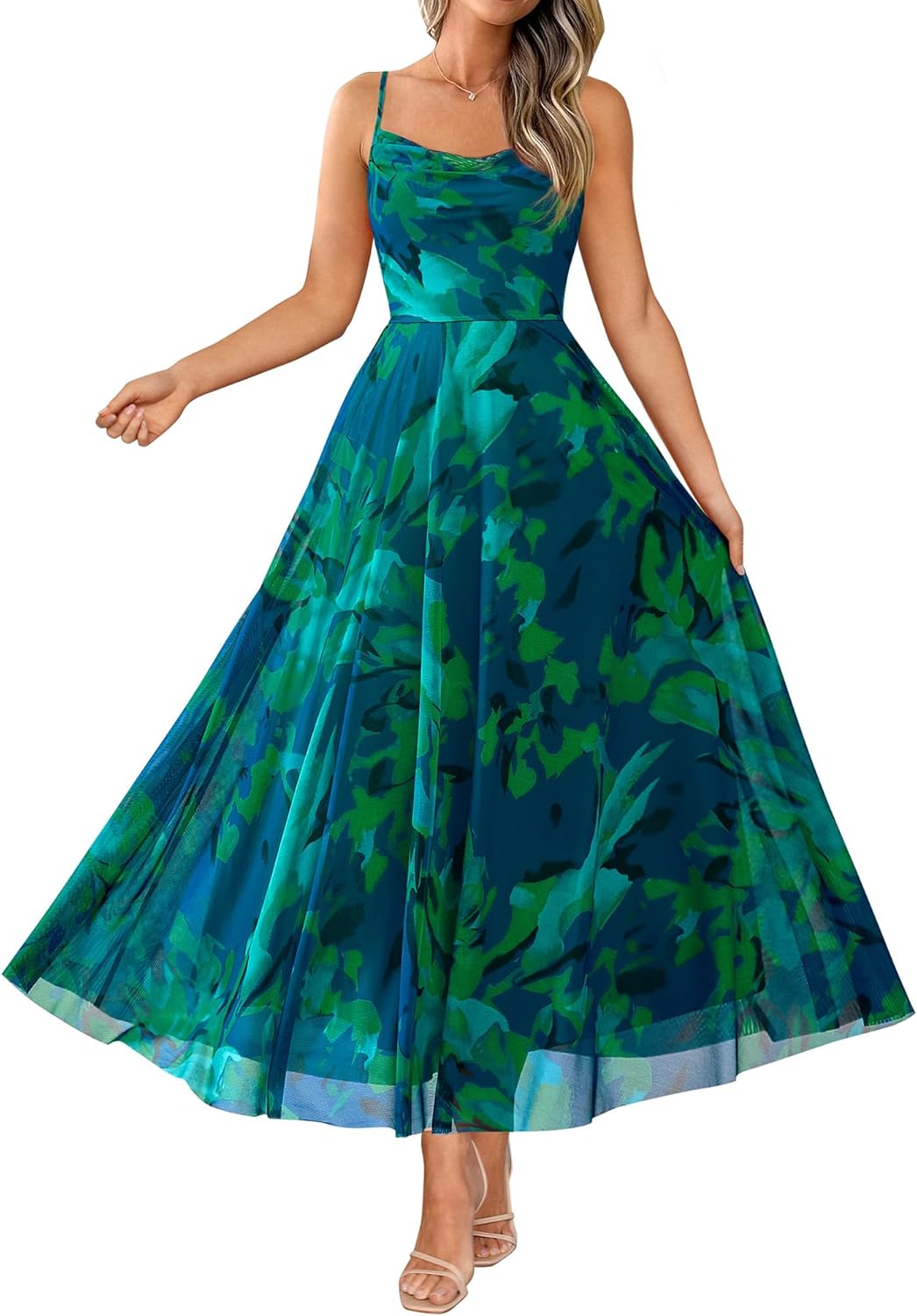 BTFBM Women Summer Floral Maxi Dresses Elegant Spaghetti Strap Dress Printed Par...