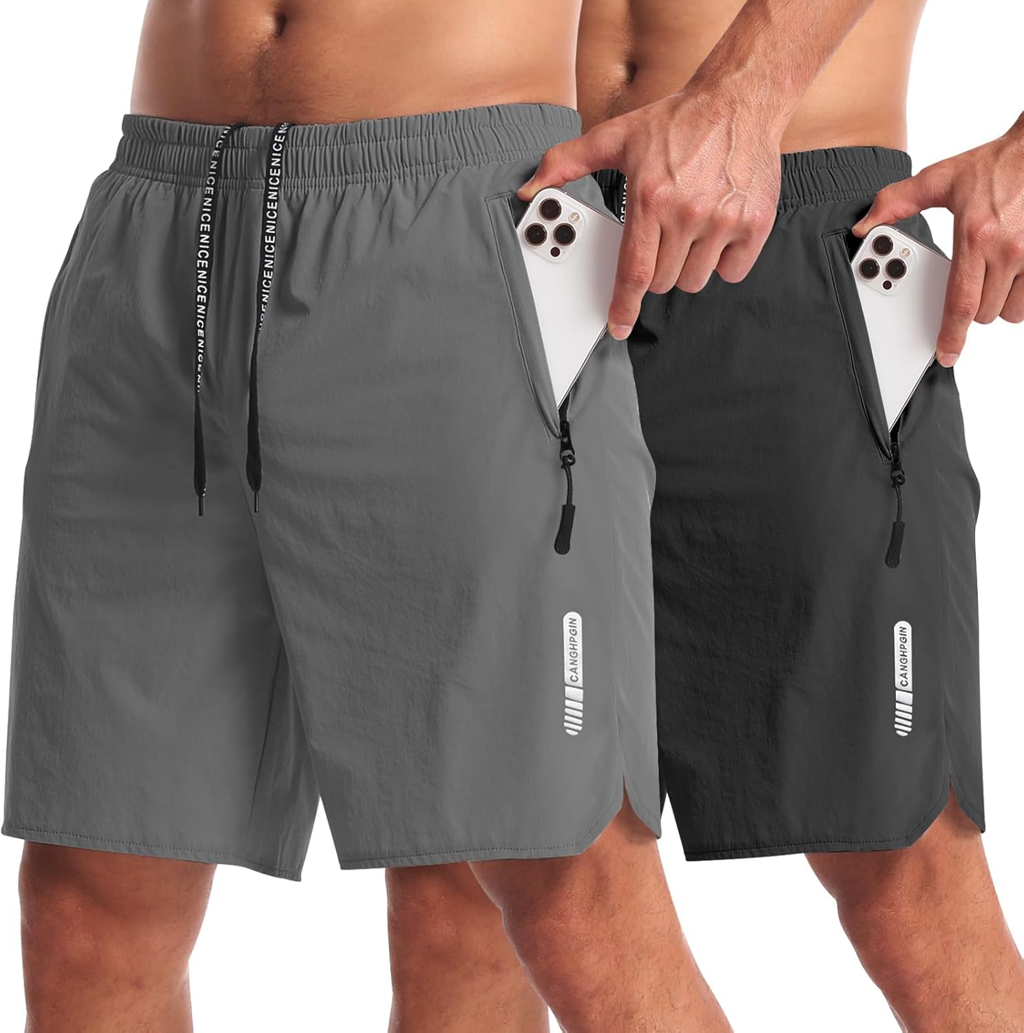 CANGHPGIN 2 Pack Mens Workout Athletic Shorts 7 inch Inseam Quick Dry Hiking Sho...