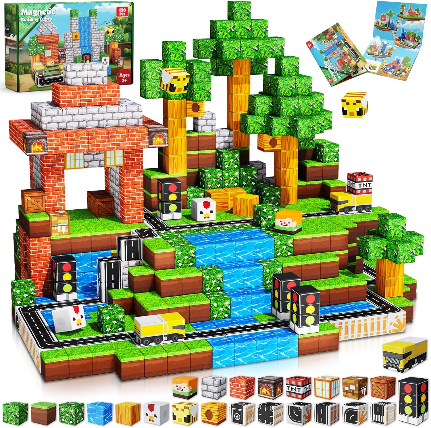 Magnetic Blocks, Unique 150PCS Magnetic Building Road Forest Cubes, Innovative C...