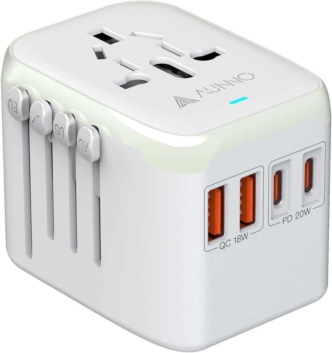 AUNNO Universal Travel Adapter, PD 20W Fast Charging Plug Adapter with 2 USB-C a...