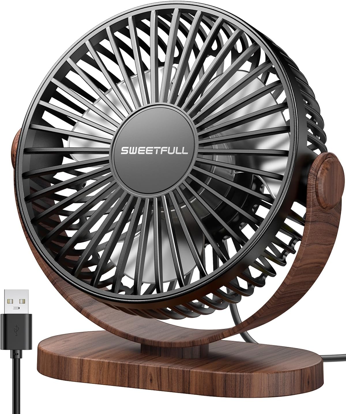 SWEETFULL Desk Fan, Small USB Desk Fan Silent, 3 Speeds Portable Personal Deskto...