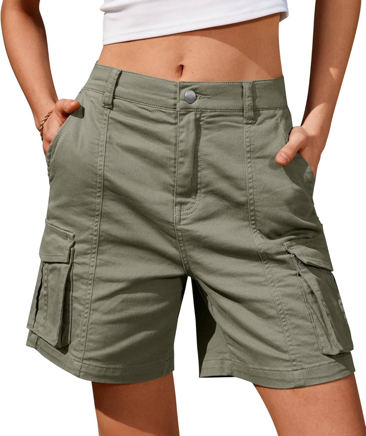 IVIR Bermuda Cargo Shorts, Unique Knee Length Cargo Shorts for Women with 6 Pock...