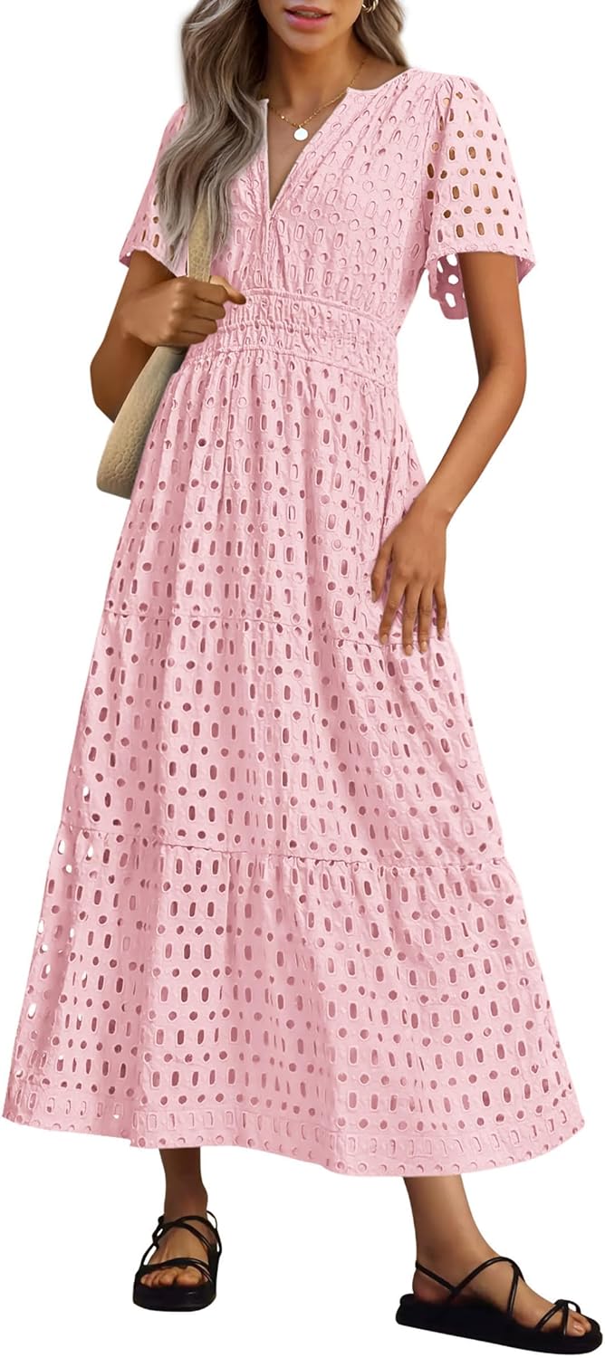 PRETTYGARDEN Womens Maxi Dress, Unique Summer Fashion Short Sleeve with V Neck,...