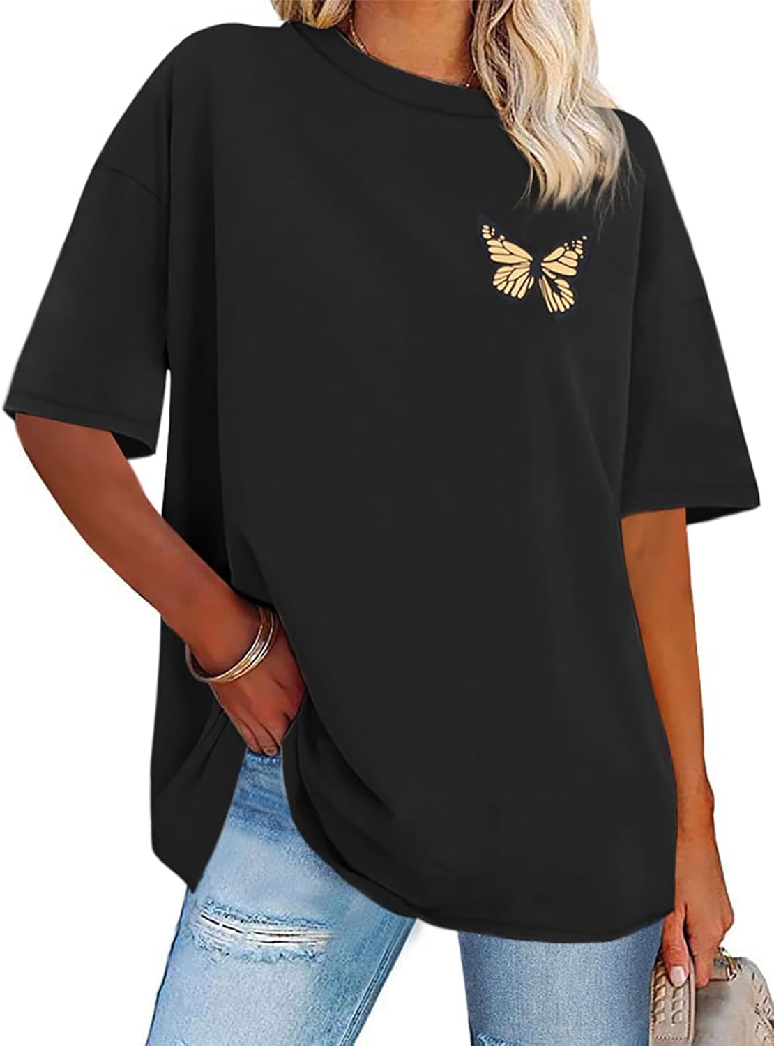 Stylish Womens Oversized Tshirt, Trendy Graphic Tees with Crew Neck, Comfortable...