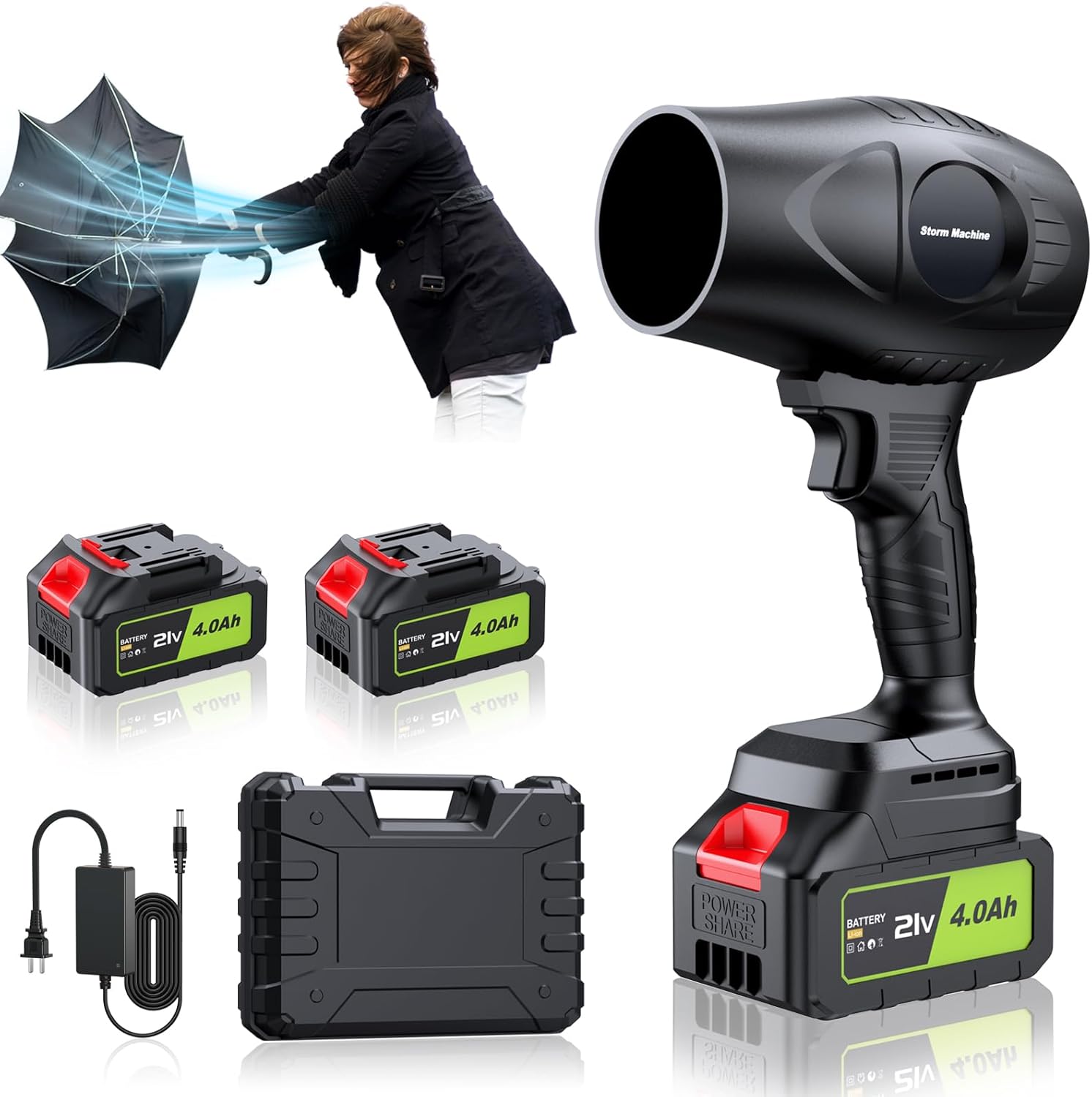Electric-Cordless-Leaf-Blower - 500000RPM Handheld Leaf Blower - 2 X 4.0Ah Batte...