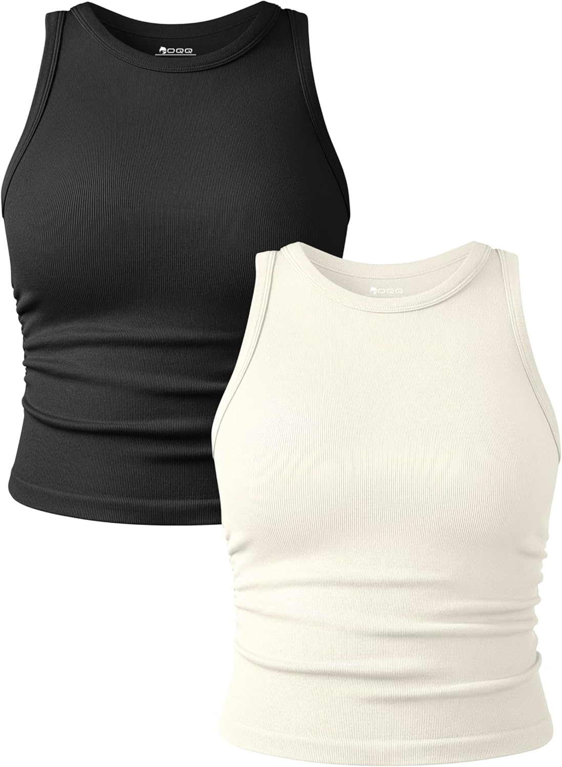 OQQ Women's 2 Piece Tank Tops Crew Neck Sleeveless Basic Stretch Casusal Yoga Cr...