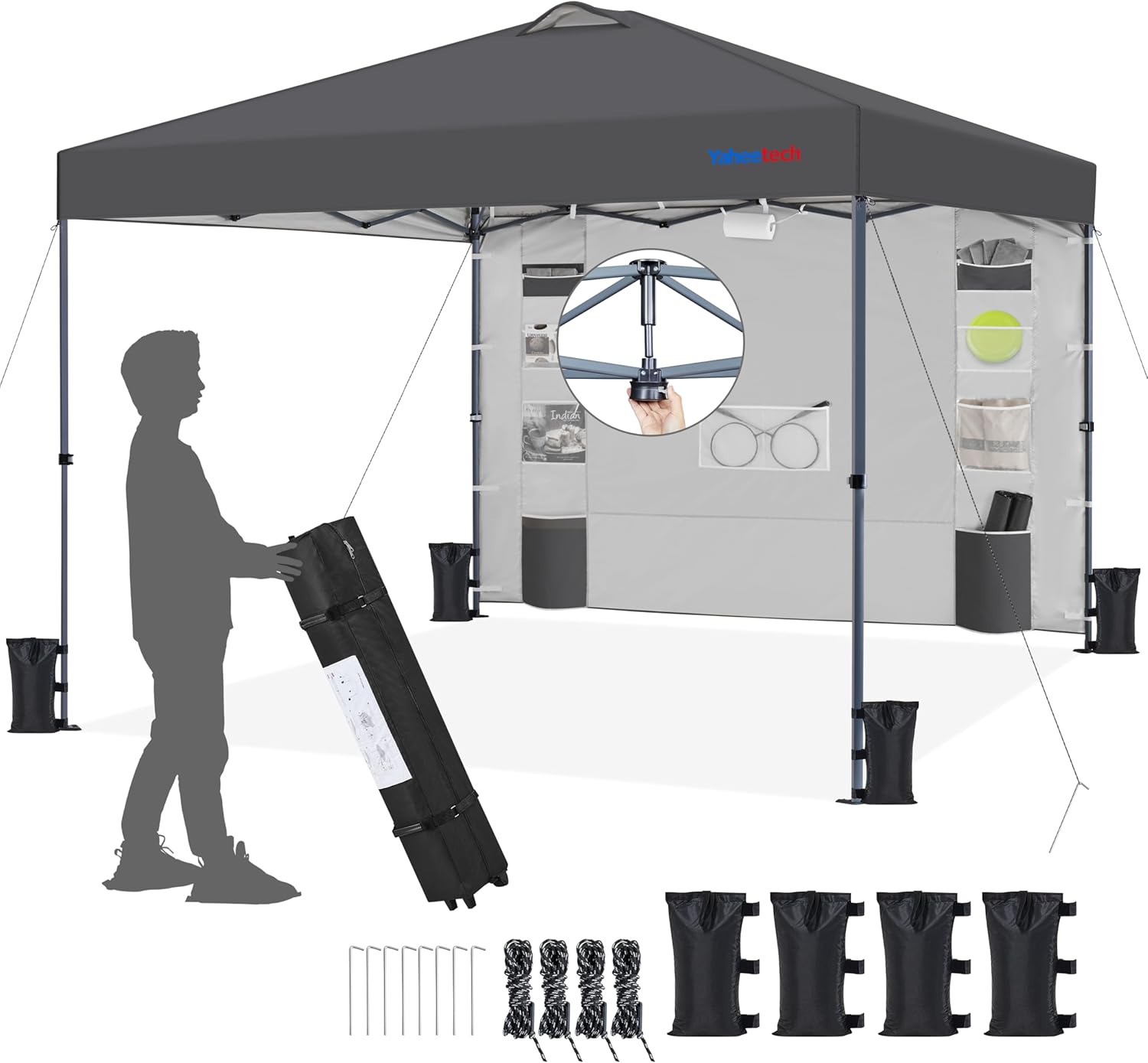 Yaheetech 3x3M Pop Up Gazebo with 9 Storage Pockets Sidewall, Commercial Shade S...