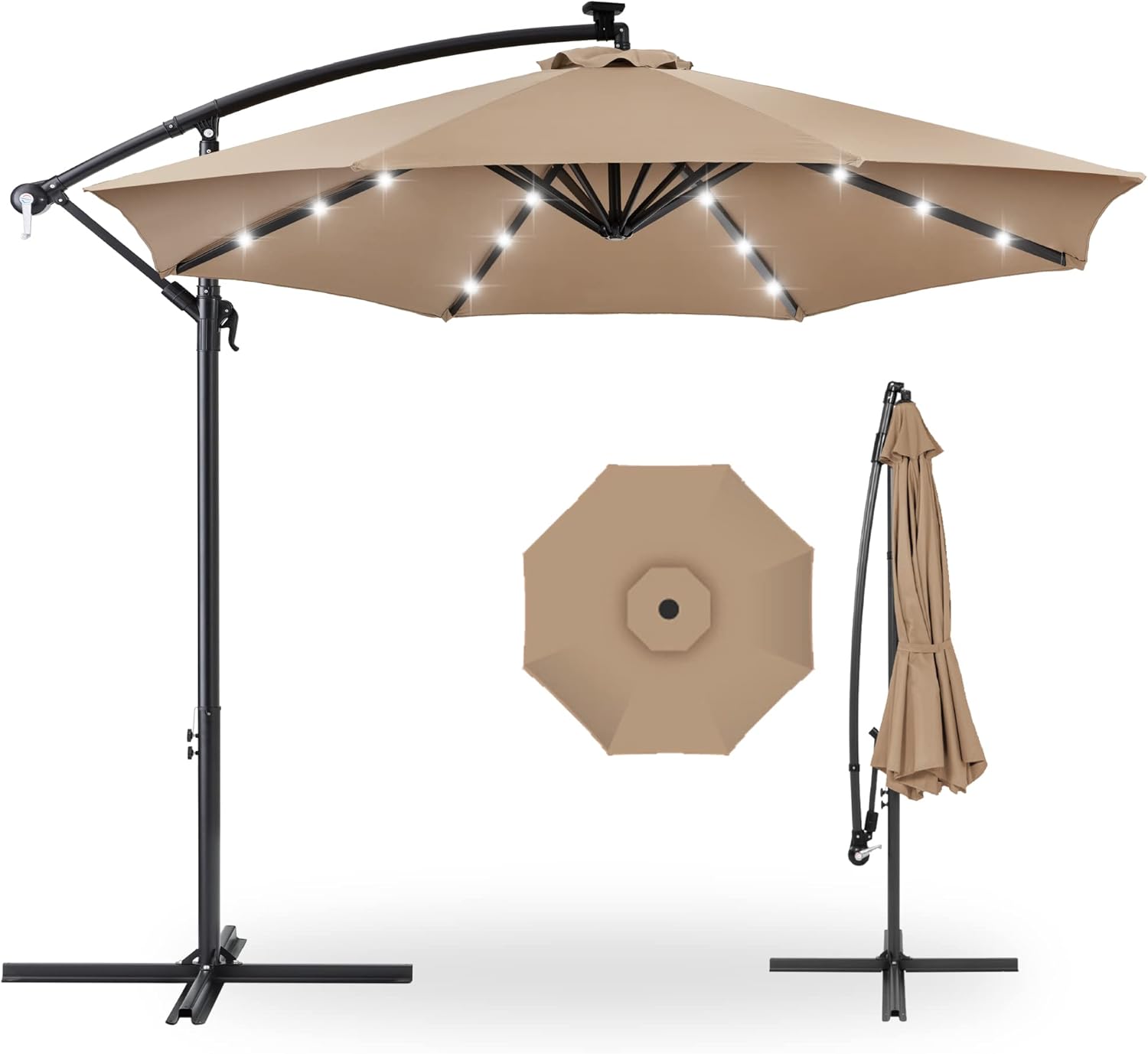 Best Choice Products 10ft Solar LED Offset Hanging Market Patio Umbrella for Bac...