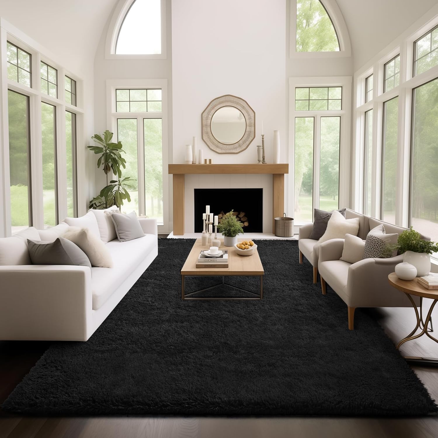 Ophanie Area Rugs 9x12 Living Room, Large Black Bedroom Carpet, Big Shag Indoor...