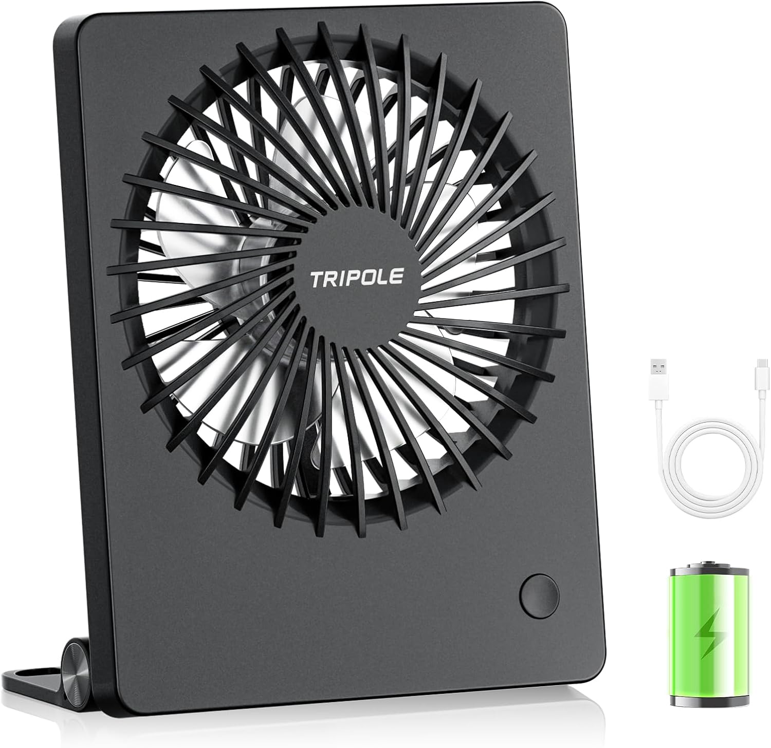 TriPole Desk Fan Rechargeable Battery Operated Mini Portable Fans, 180° Tiltable...