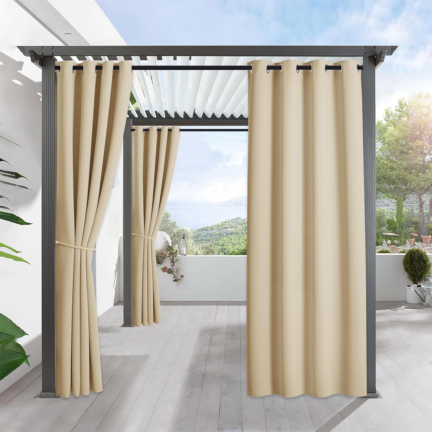 RYB HOME Outdoor Curtains for Patio - Blackout Waterproof Outside Curtains for P...