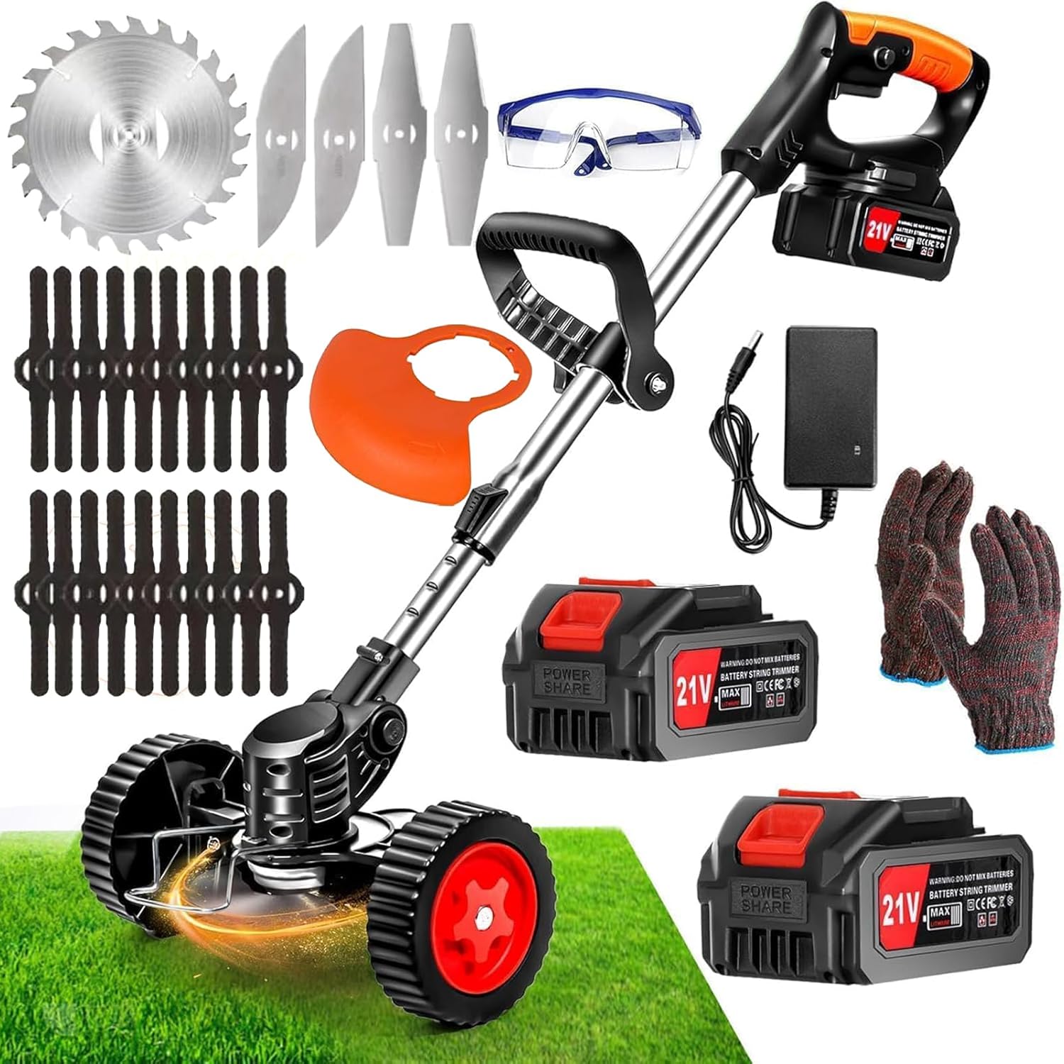 Cordless Strimmer，Adjustable Retractable Grass Trimmer with 5xMetal Blades & 20...