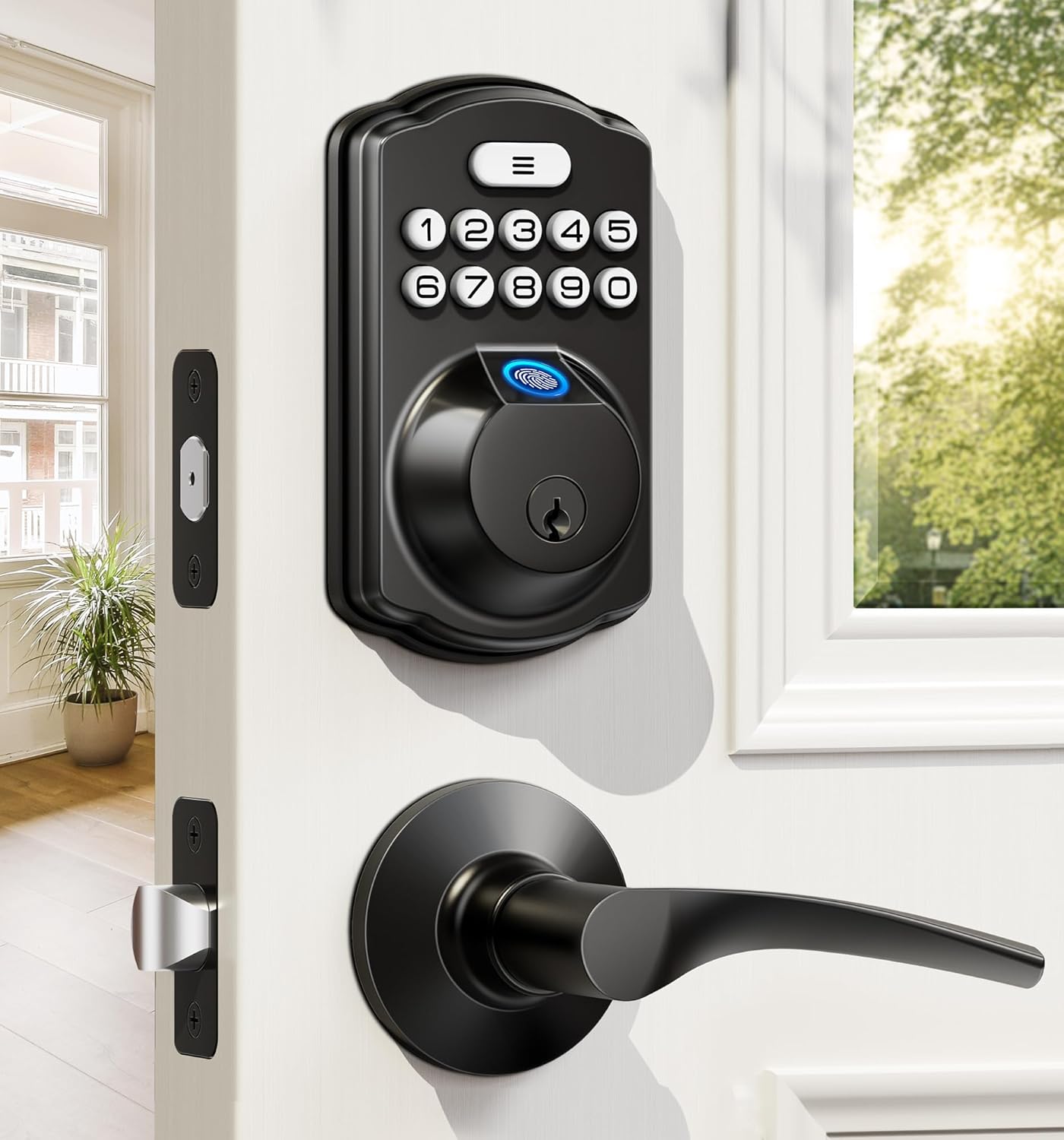 Veise Fingerprint Door Lock with 2 Lever Handles - Keyless Entry Door Lock, Elec...