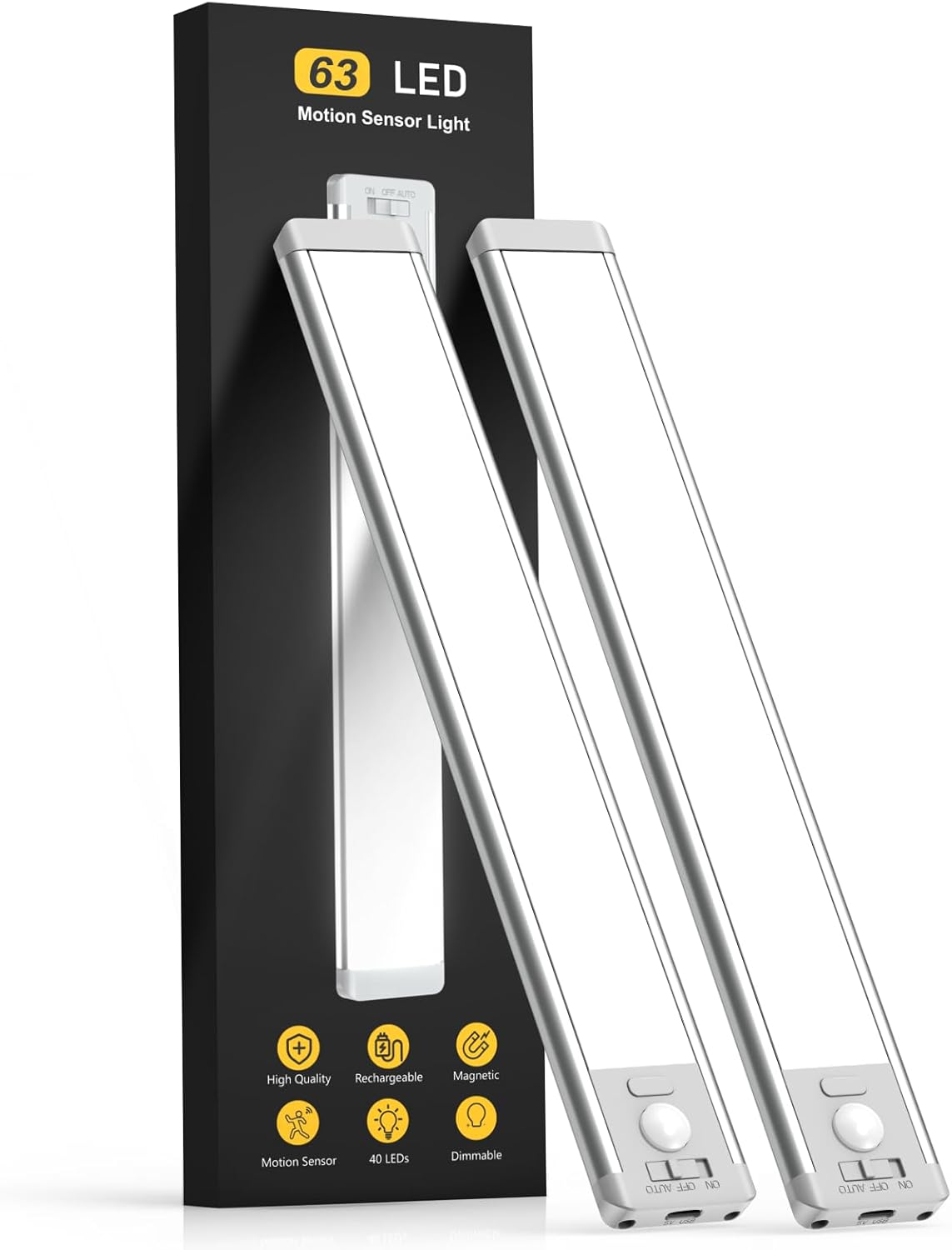 Under Cabinet Lights, 63 LED Rechargeable Battery Operated Motion Sensor Light I...