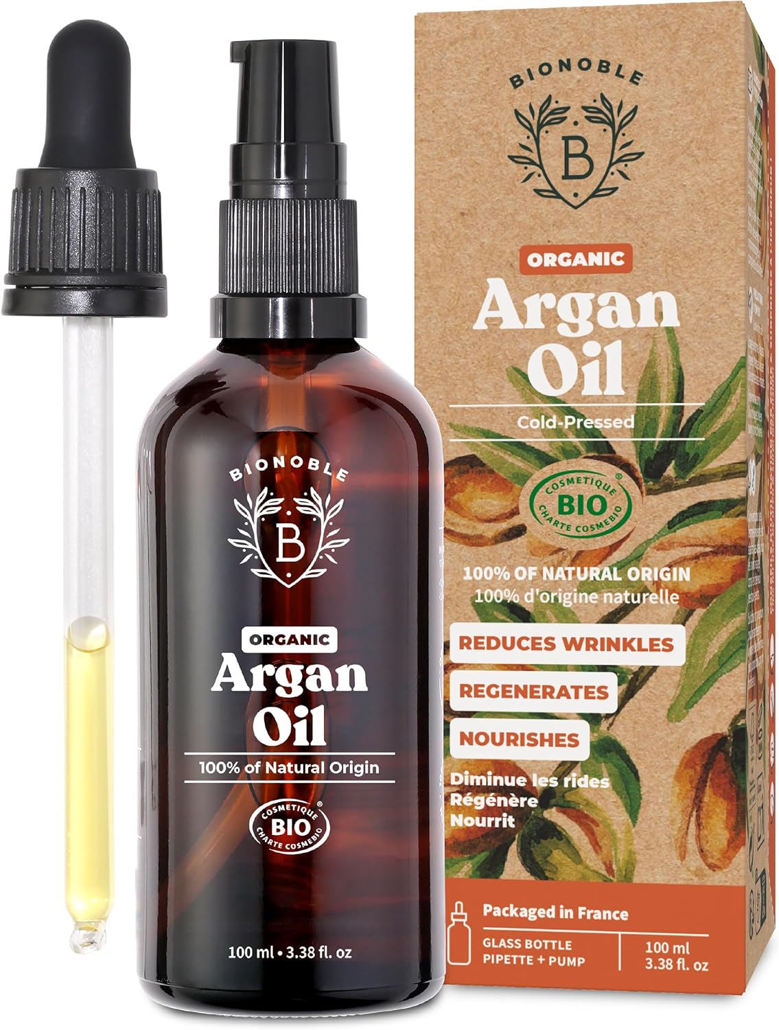 Bionoble Organic Argan Oil 100ml - 100% Pure, Natural and Cold Pressed - for Hai...