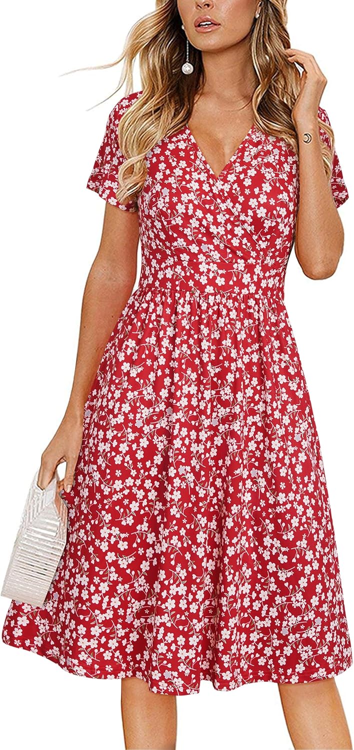 VOTEPRETTY Women's Dress, Special Short Sleeve V Neck Dress, Innovative Wrap Sum...