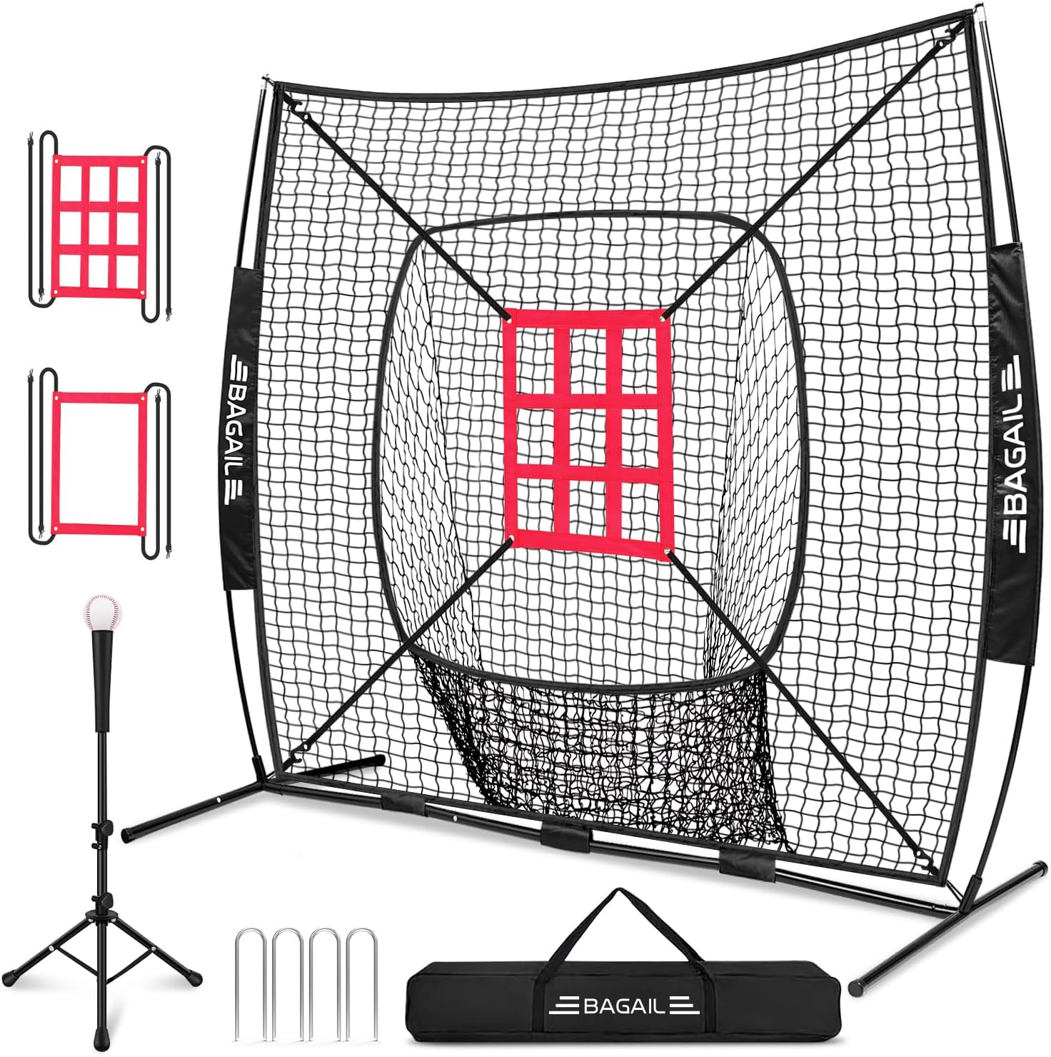 BAGAIL 7x7 ft Baseball & Softball Practice Net with Bow Frame for Batting, Hitti...