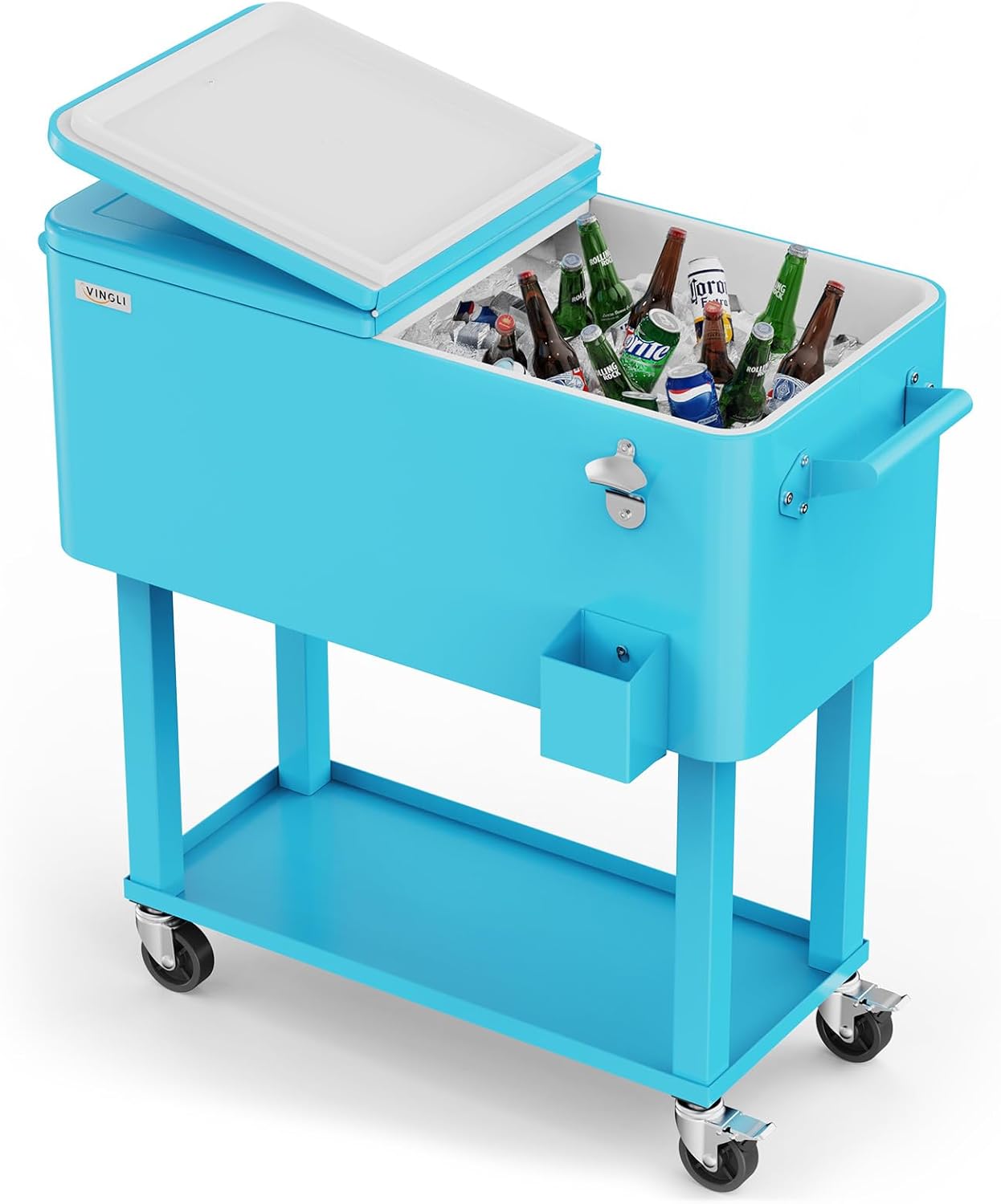 VINGLI 80 Quart Rolling Ice Chest, Special Portable Patio Party Bar Drink Cooler...