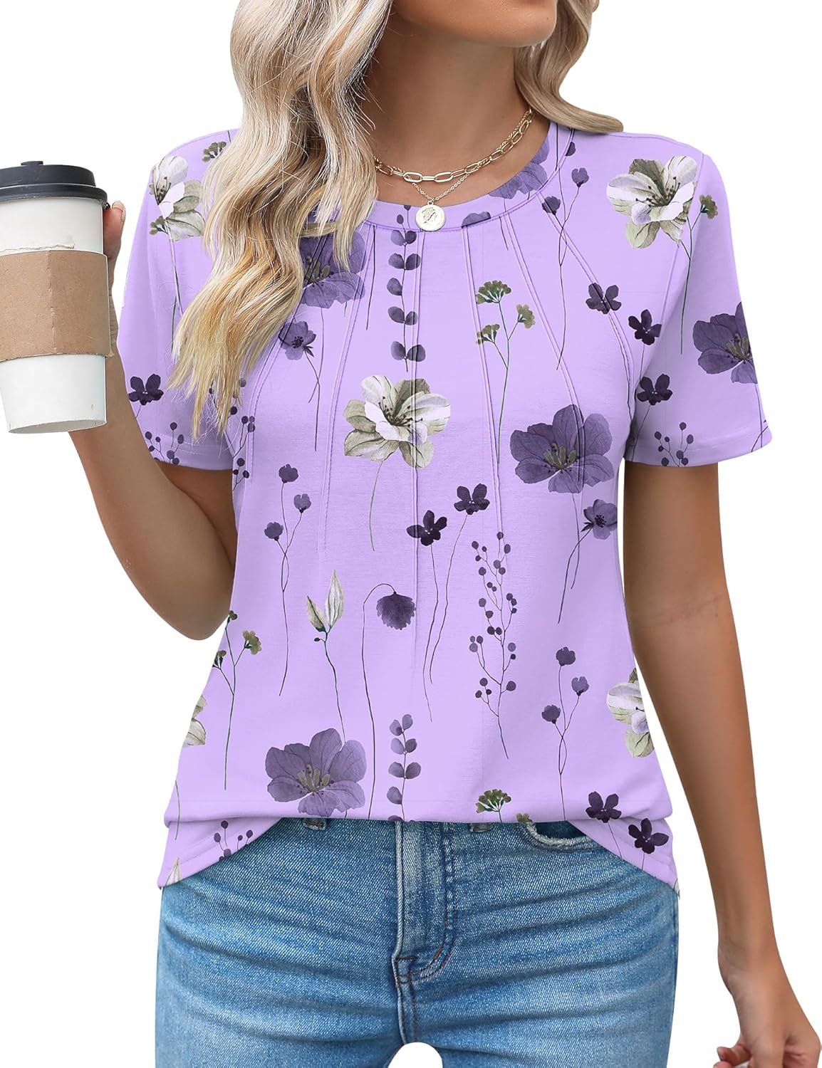 Stylish Rapbin Womens Casual Short Sleeve T-Shirts, Special Crew Neck Pleated To...