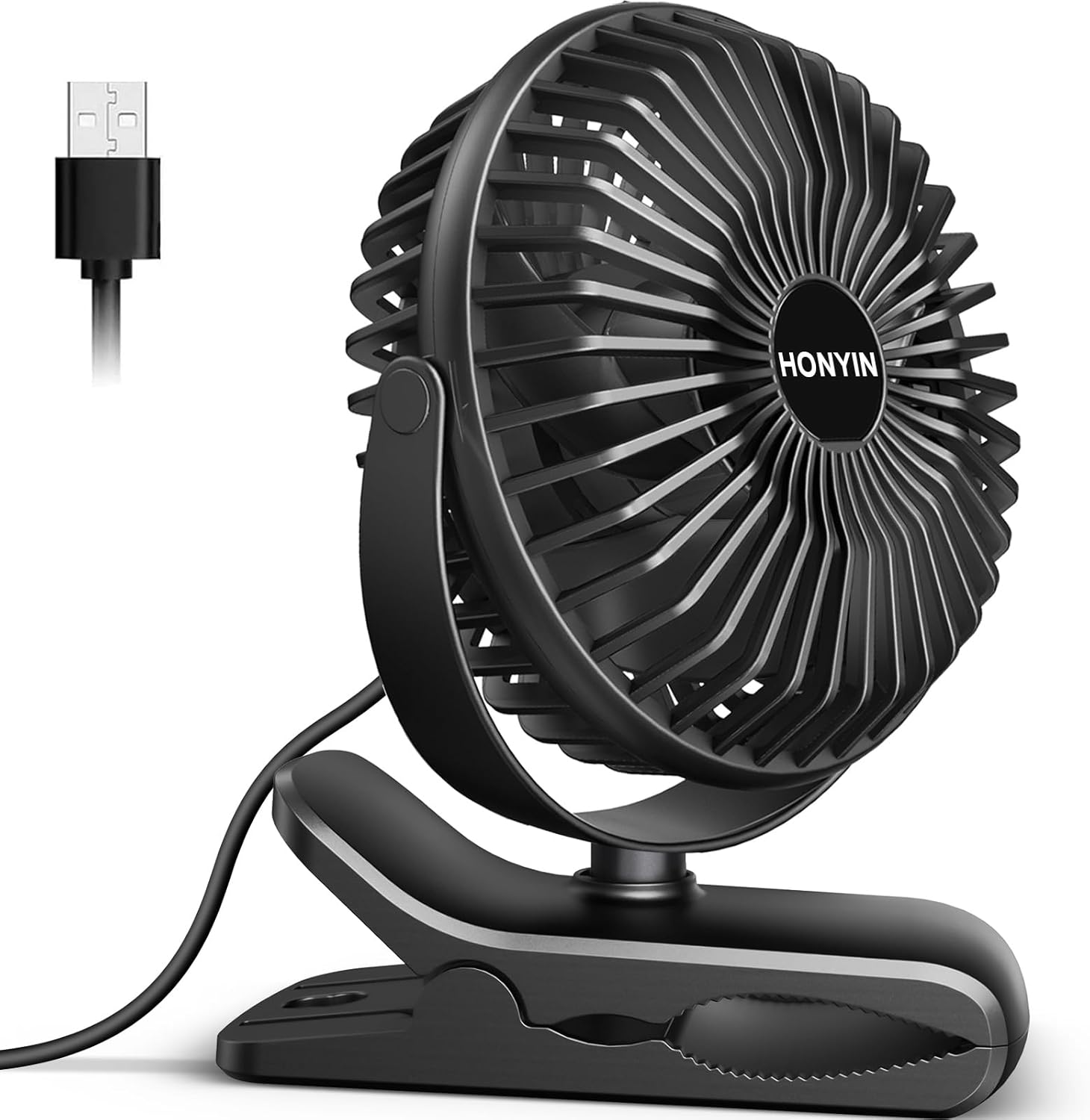 HONYIN Mini USB Clip Fan, Clip and Desk Personal Fan with Sturdy Clamp, 720° Rot...