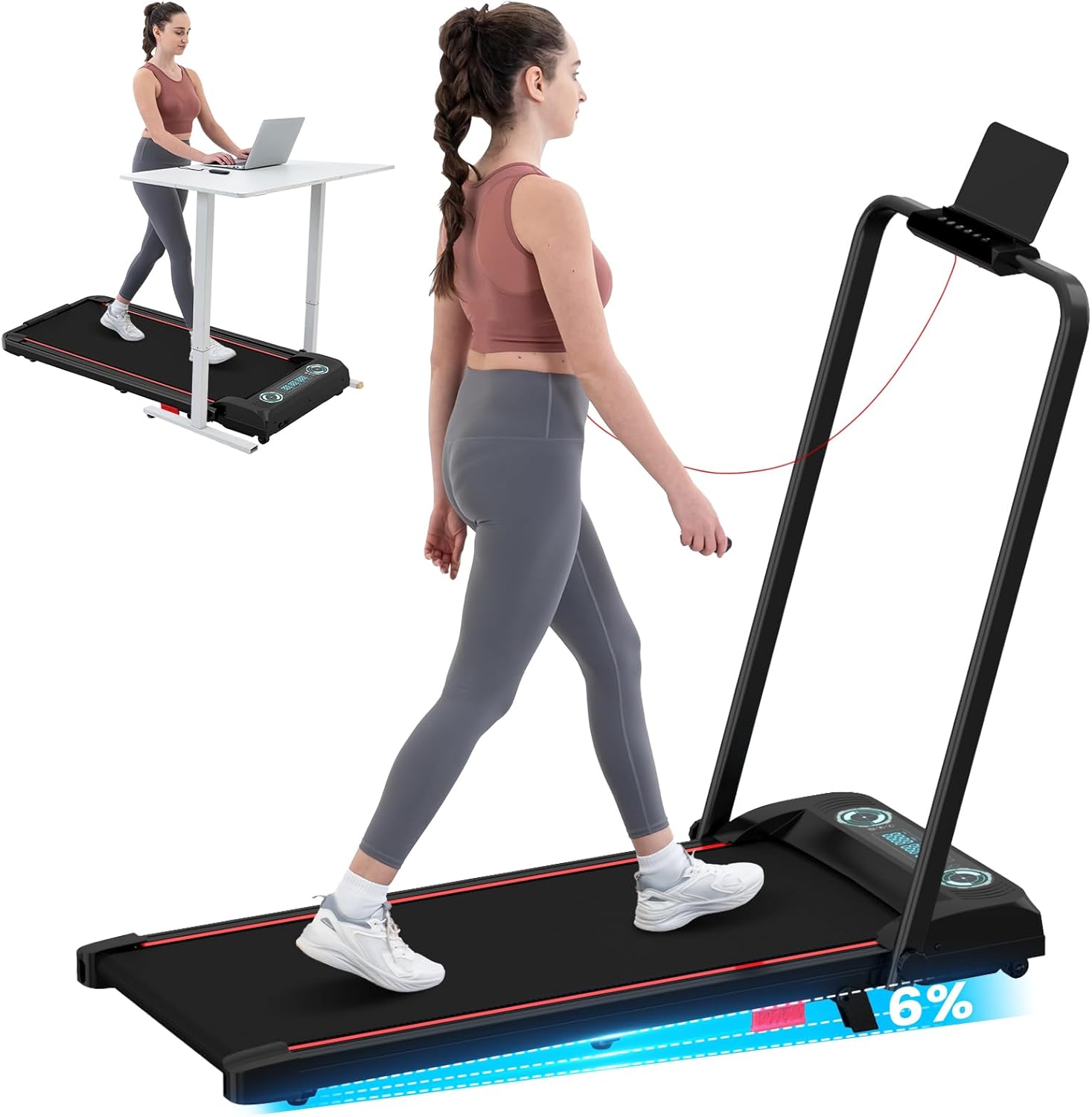 CITYSPORTS Folding Treadmill with 6% Incline,1400W Walking Pad,Under Desk Treadm...