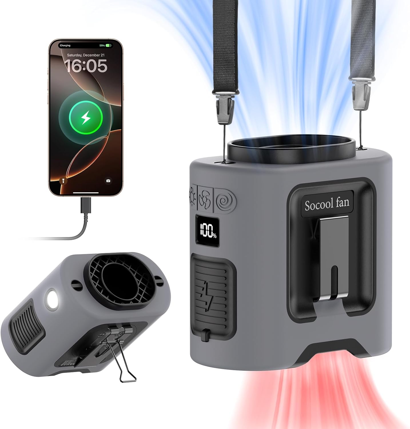 Socool 14500mAh Portable Waist Fan, Innovative Clip on Belt Fan for 360 Rotation...