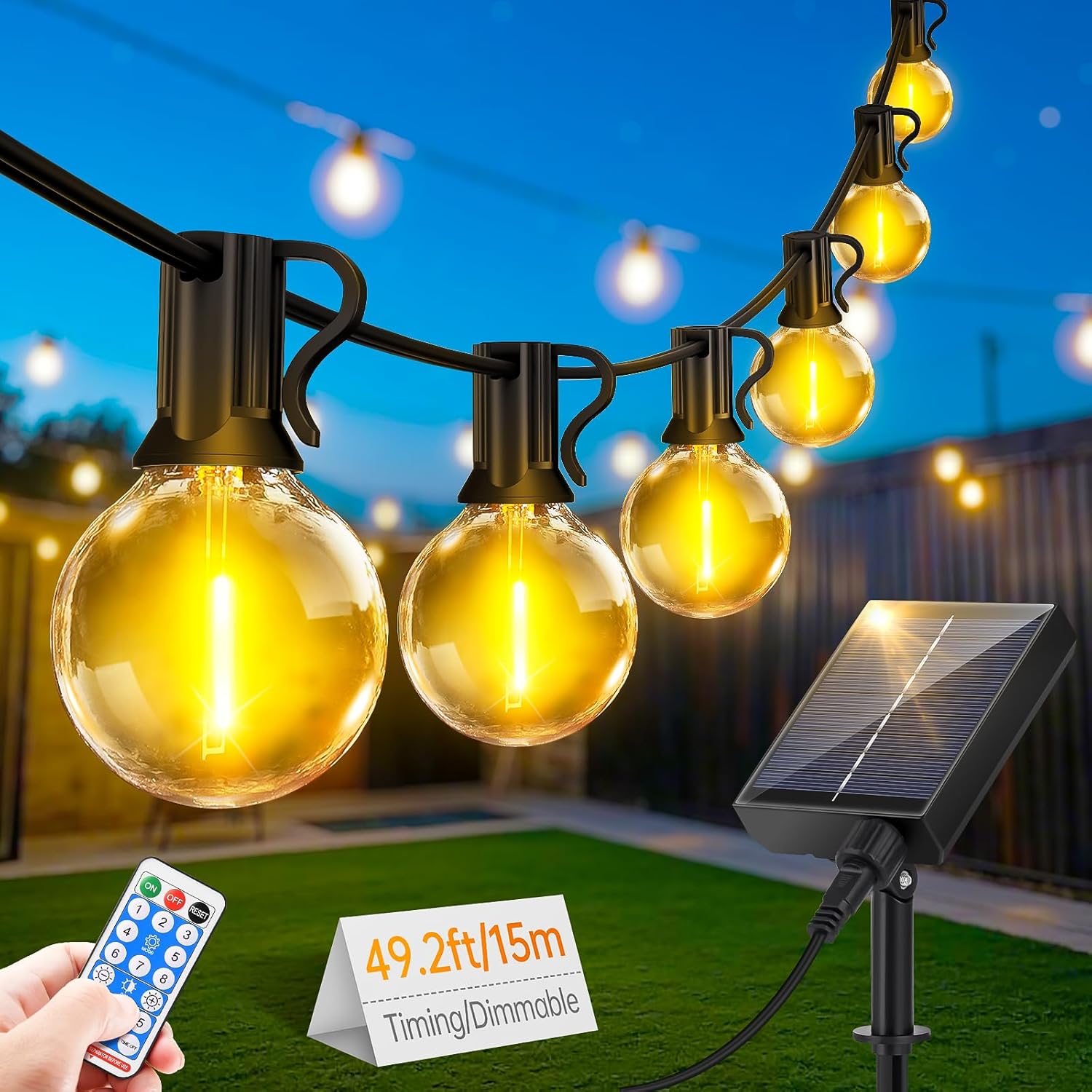 Solar String Festoon Lights Outdoor - Remote Control 15M / 49.2ft IP65 Waterproo...