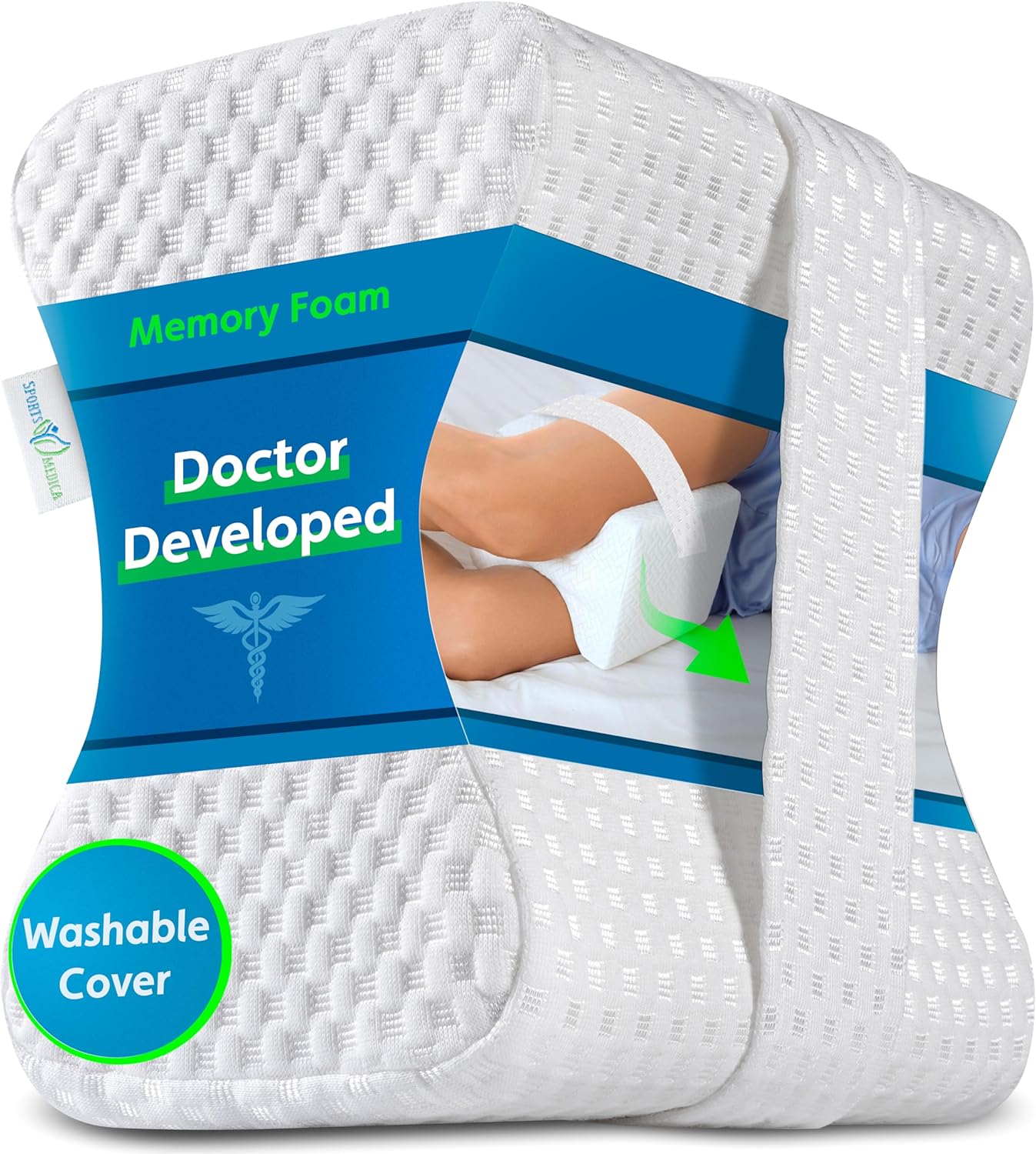 Premium Sports Medica Ergonomic Knee Pillow, High-Quality Memory Foam Leg Cushio...