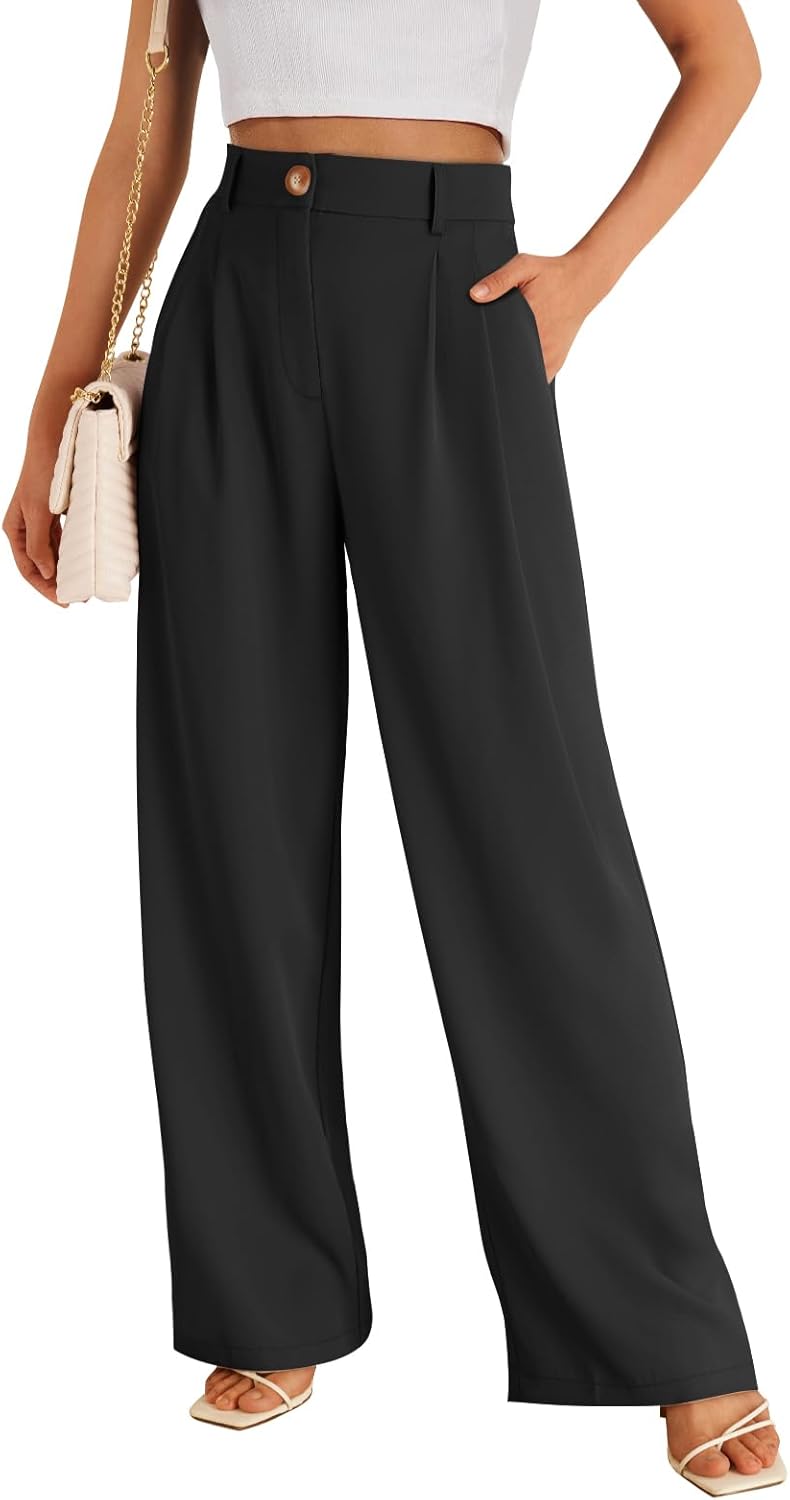 Trendy LILLUSORY Wide Leg Dress Pants, Elegant Women's High Waisted Dressy Trous...