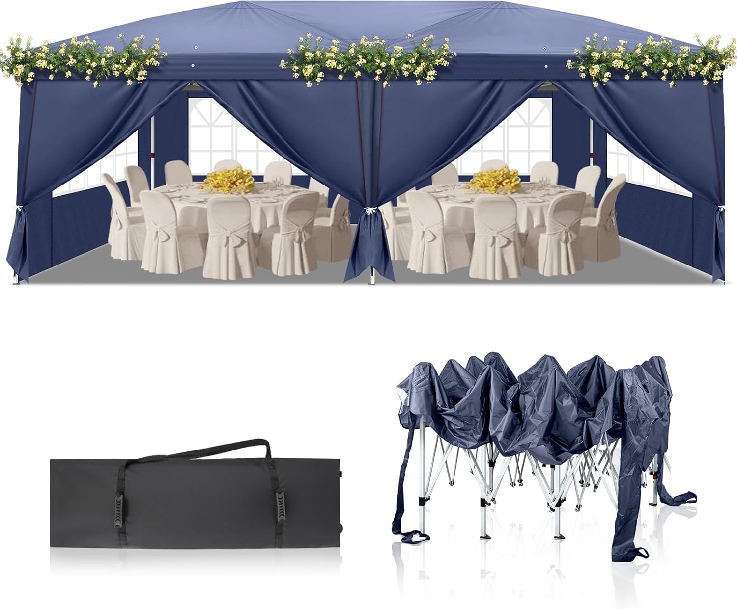 Bonnlo Pop Up Gazebo with Sides 3m x 6m, Easy Setup Instant Outdoor Canopy, Larg...