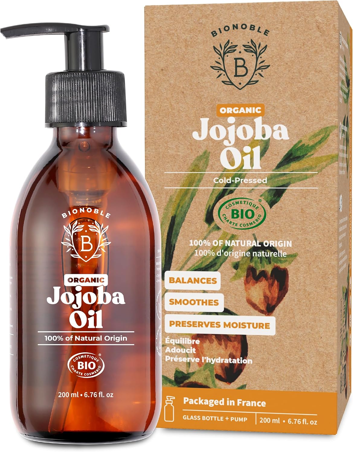 Bionoble Organic Jojoba Oil 200ml - 100% Pure, Natural and Cold Pressed - Face,...