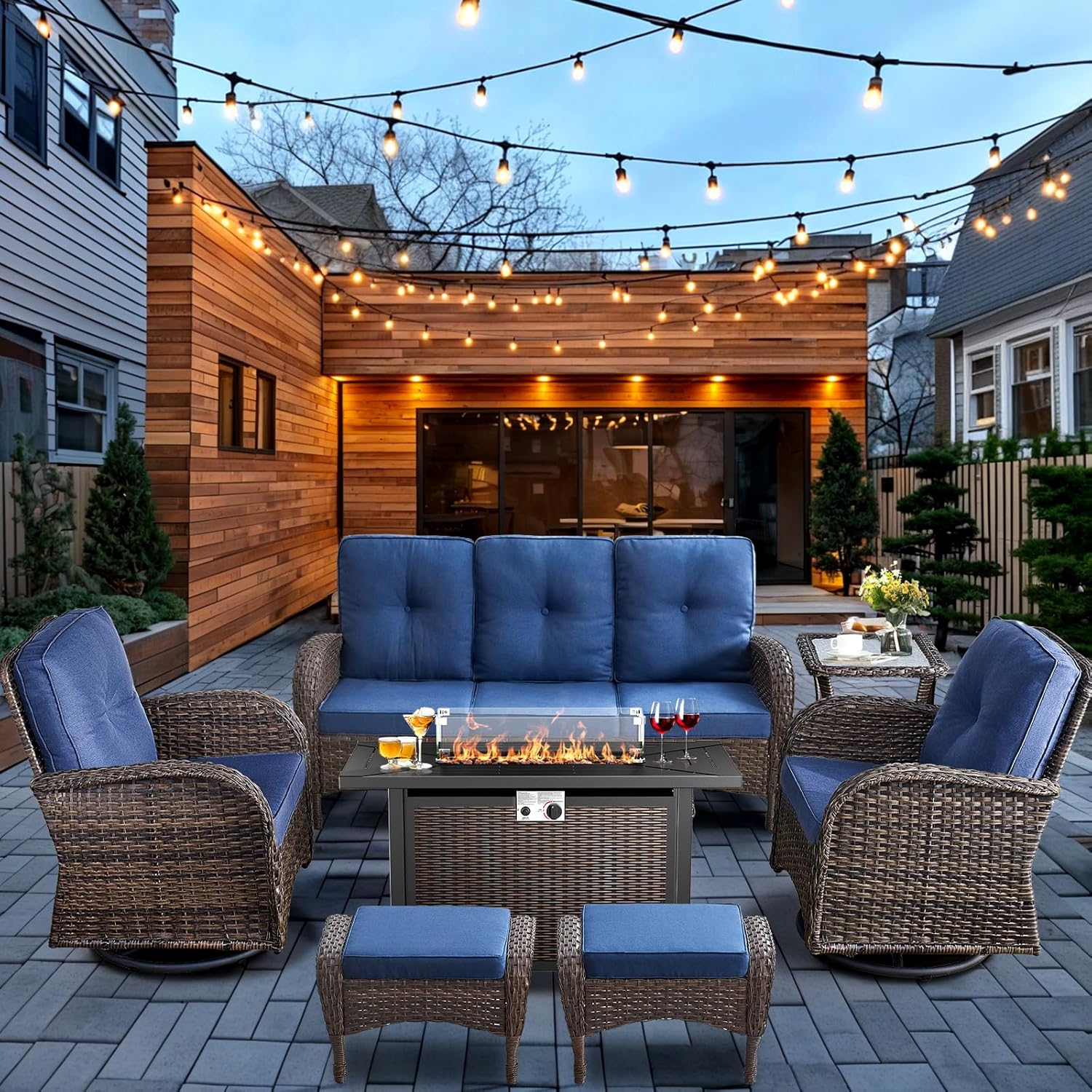 HUMMUH 7-Piece Patio Furniture Set with Fire Pit,W...