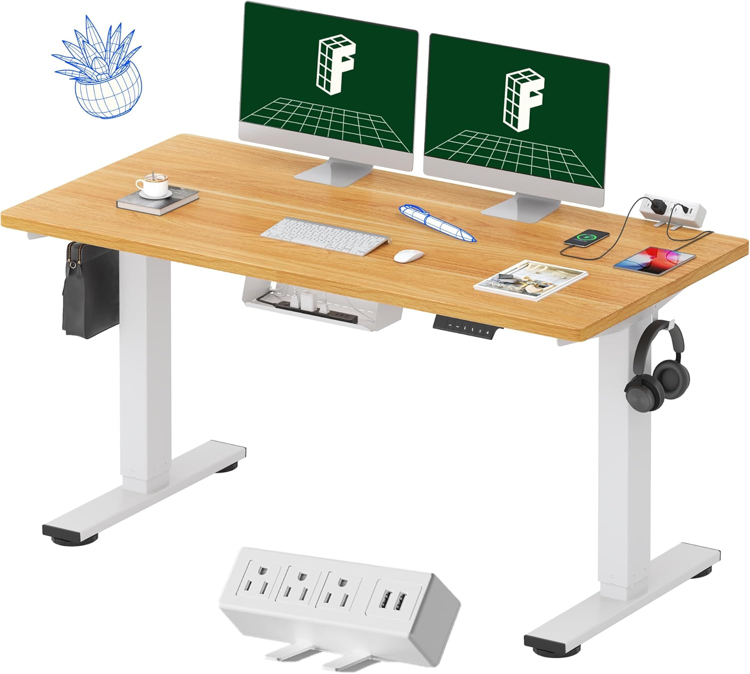 FLEXISPOT EN2 Whole-Piece Standing Desk with Clamp Power Strip, 55 x 28 Electric...