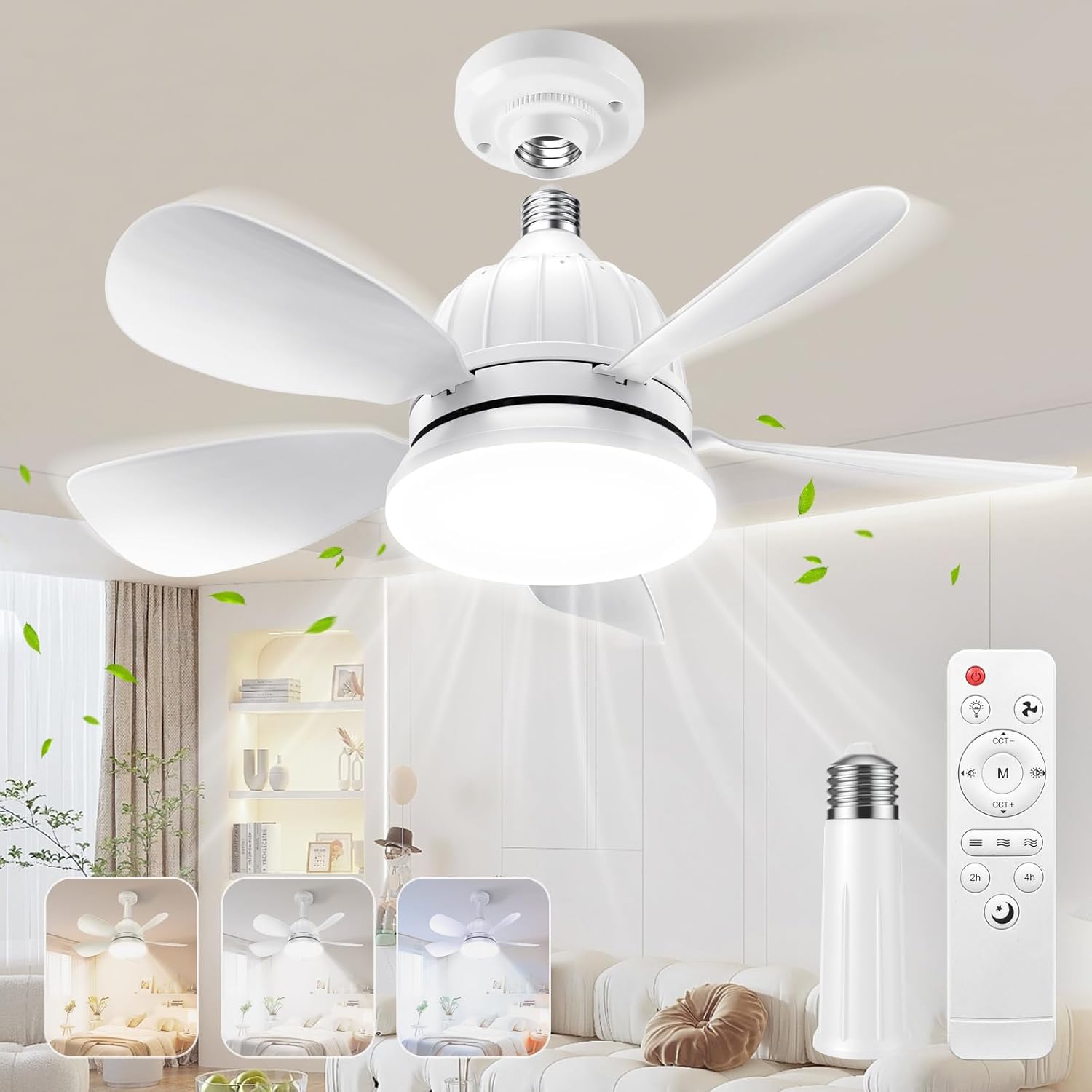 High-Quality Socket Fan Light, Unique 18'' Small Ceiling Fan with Light and Remo...