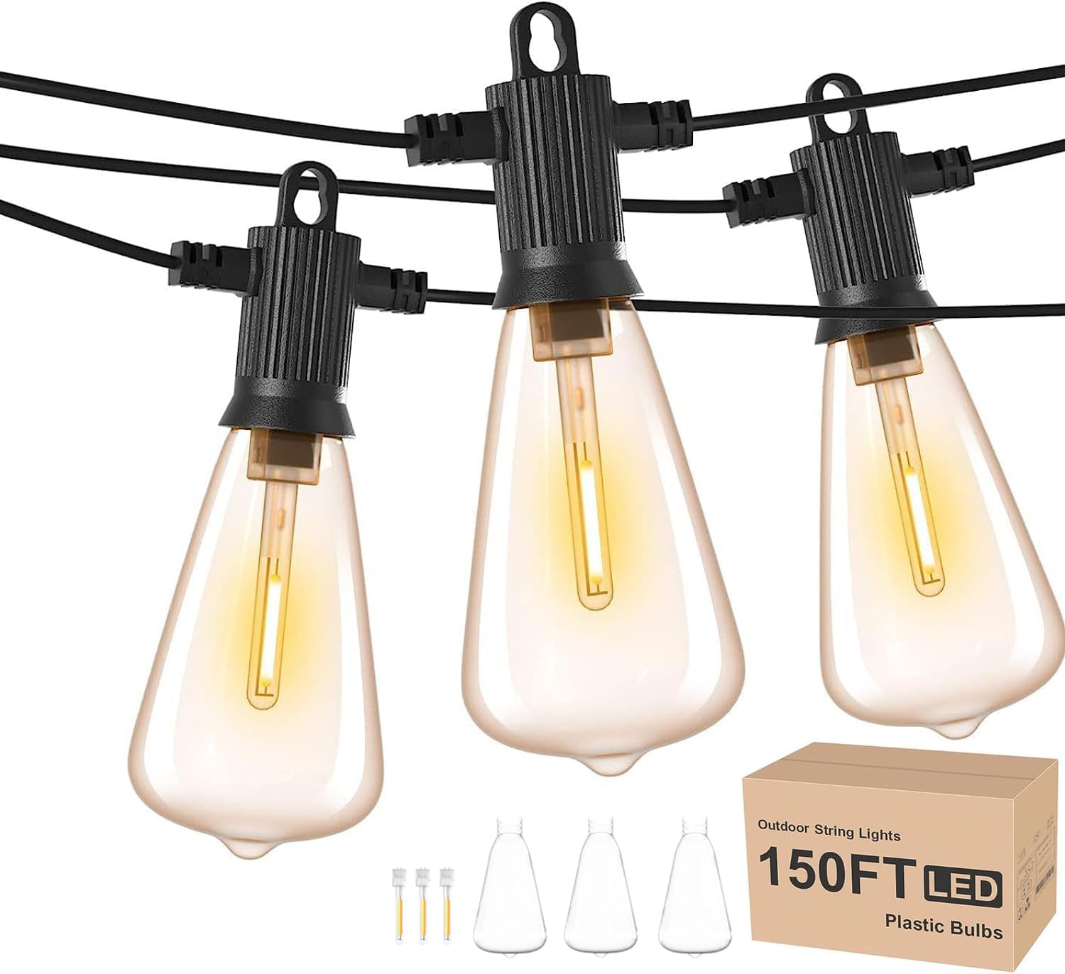 ZOTOYI Outdoor String Lights Mains Powered 150FT, Waterproof IP65 Festoon Lights...