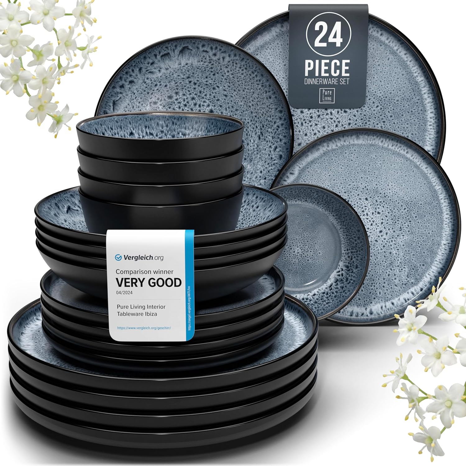 Elegant 24 Piece Dinner Sets, Unique Mediterranean Style Stoneware, Exclusive Di...