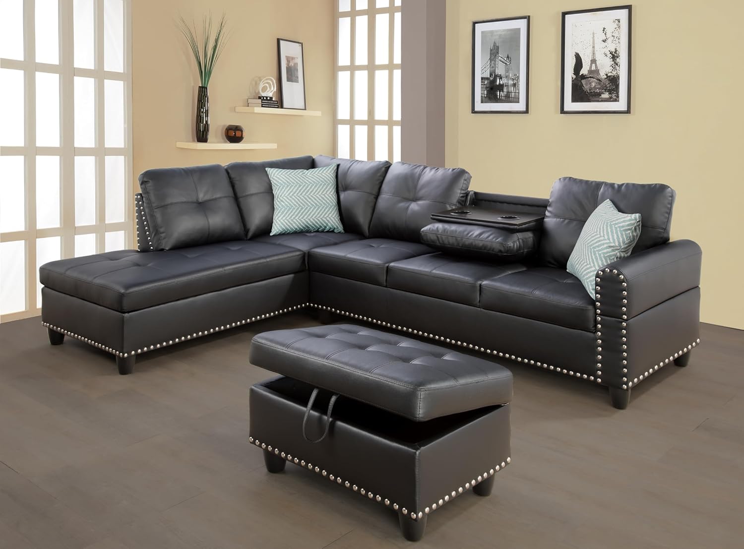 Sectional Sofa Couch, Modern 4-Seaters Living Room Furniture Sets with Chaise Lo...