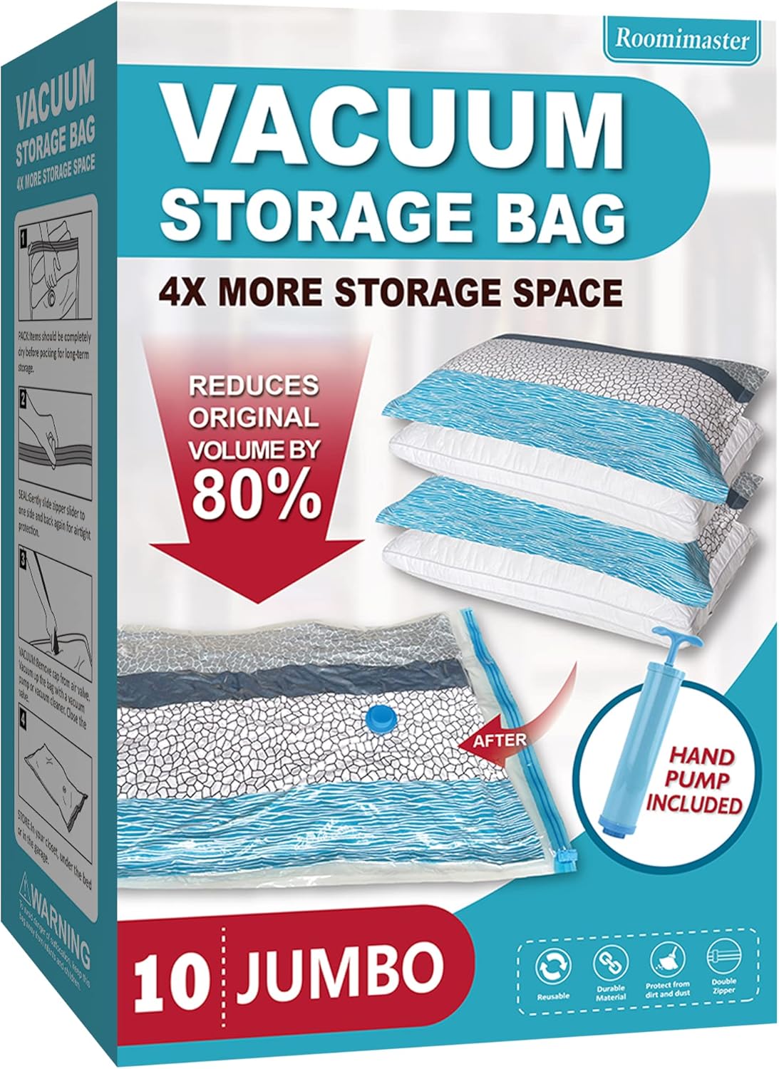 Vacuum Storage Bags - 10 Jumbo Space Saver Bags With Pump for Clothes, Comforter...