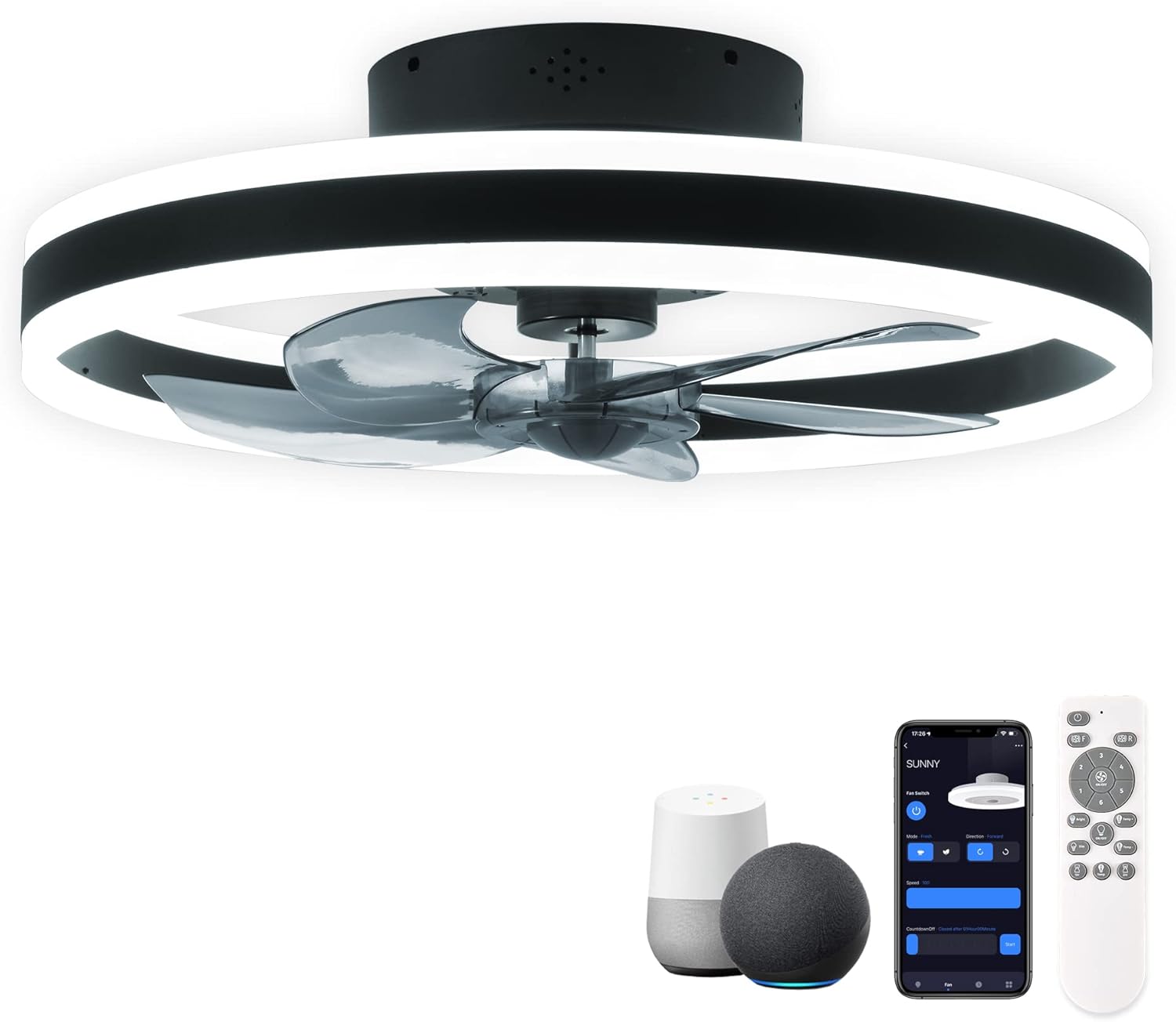 CHANFOK Smart Ceiling Fans with Lights Compatible with Alexa and Google Assistan...