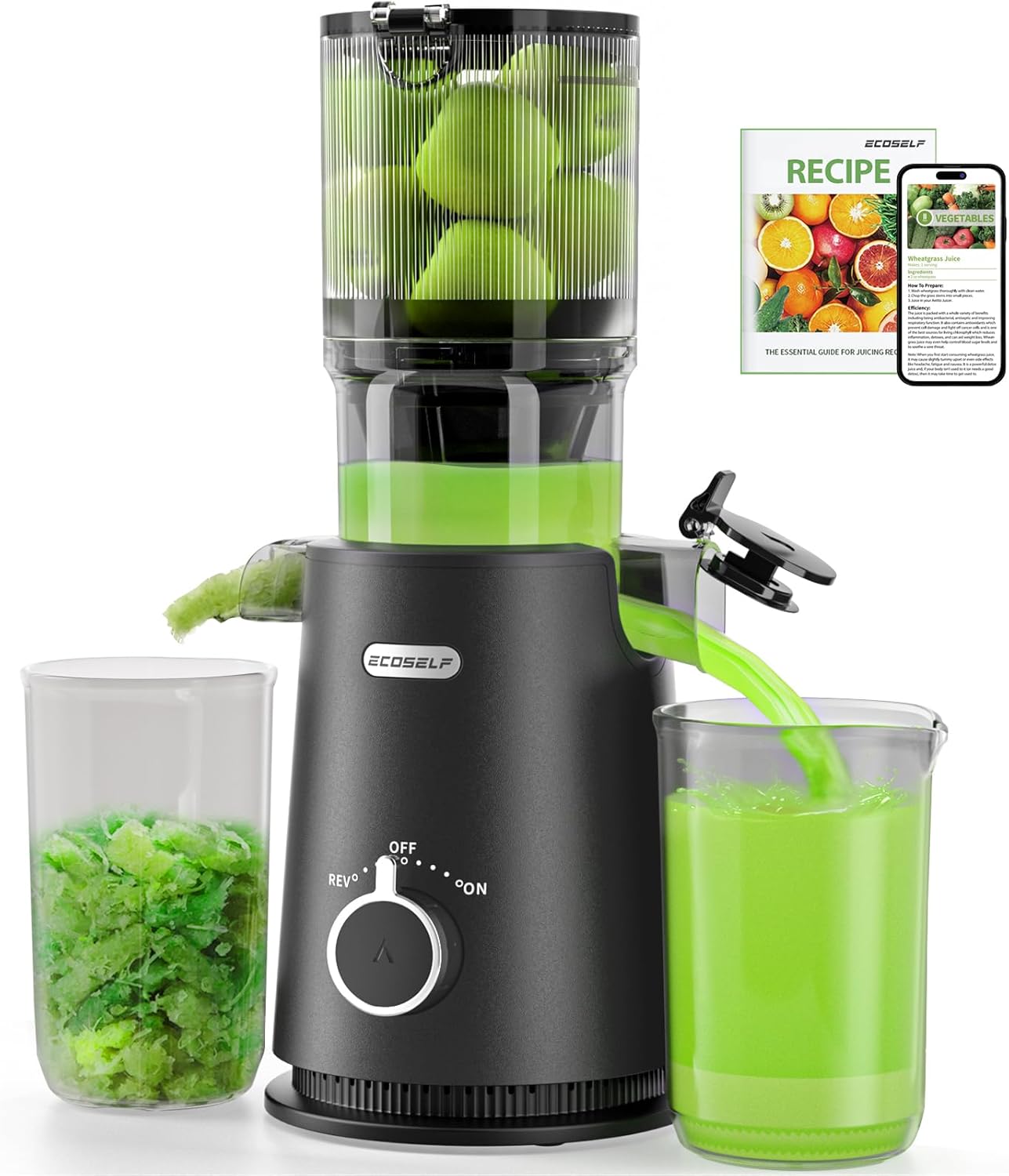 High-Quality ECOSELF Juicer Machines, Special Cold Press Juicer with 4.35" Large...