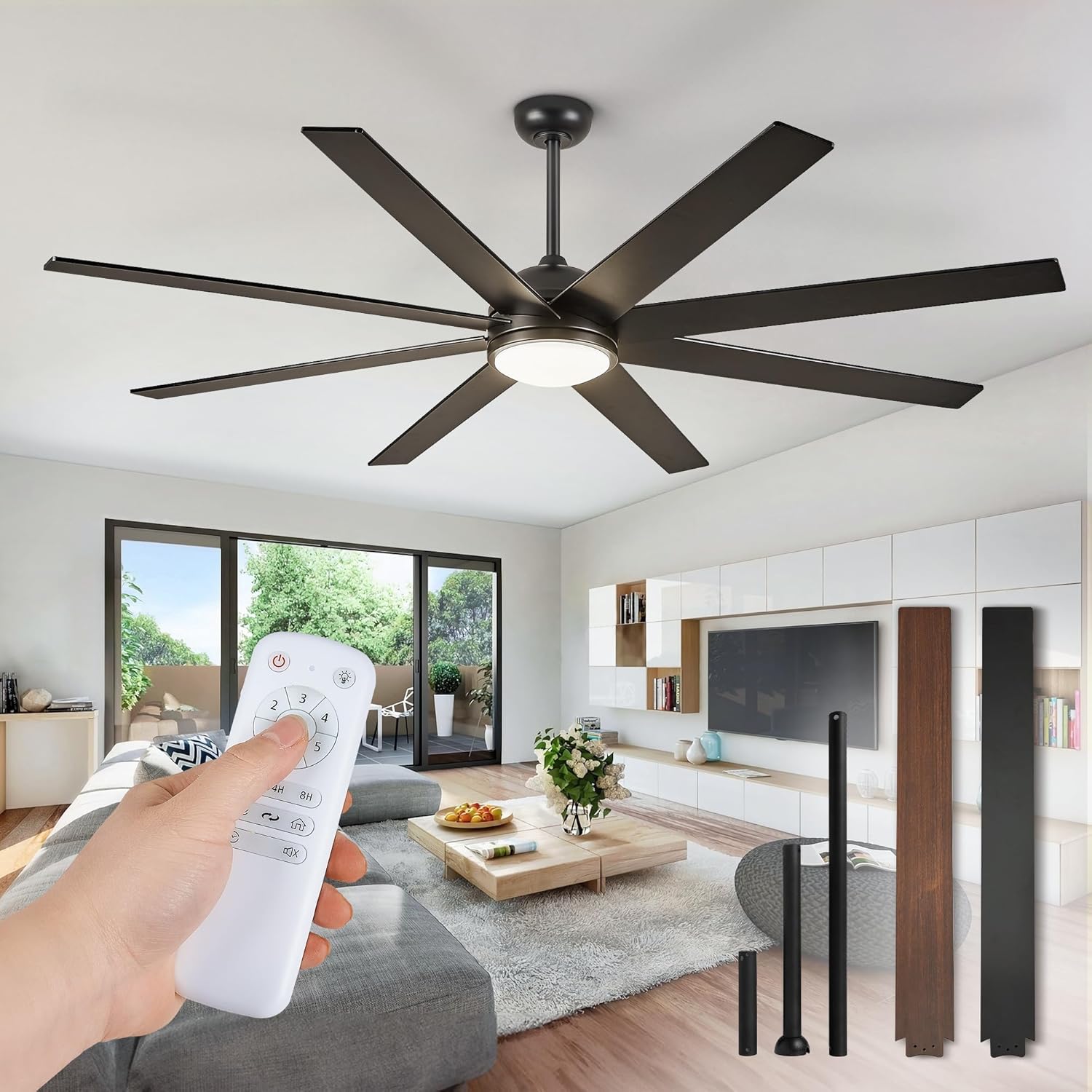 65 Inch Ceiling Fans with Lights and Remote, Black Indoor/Outdoor Ceiling Fan wi...
