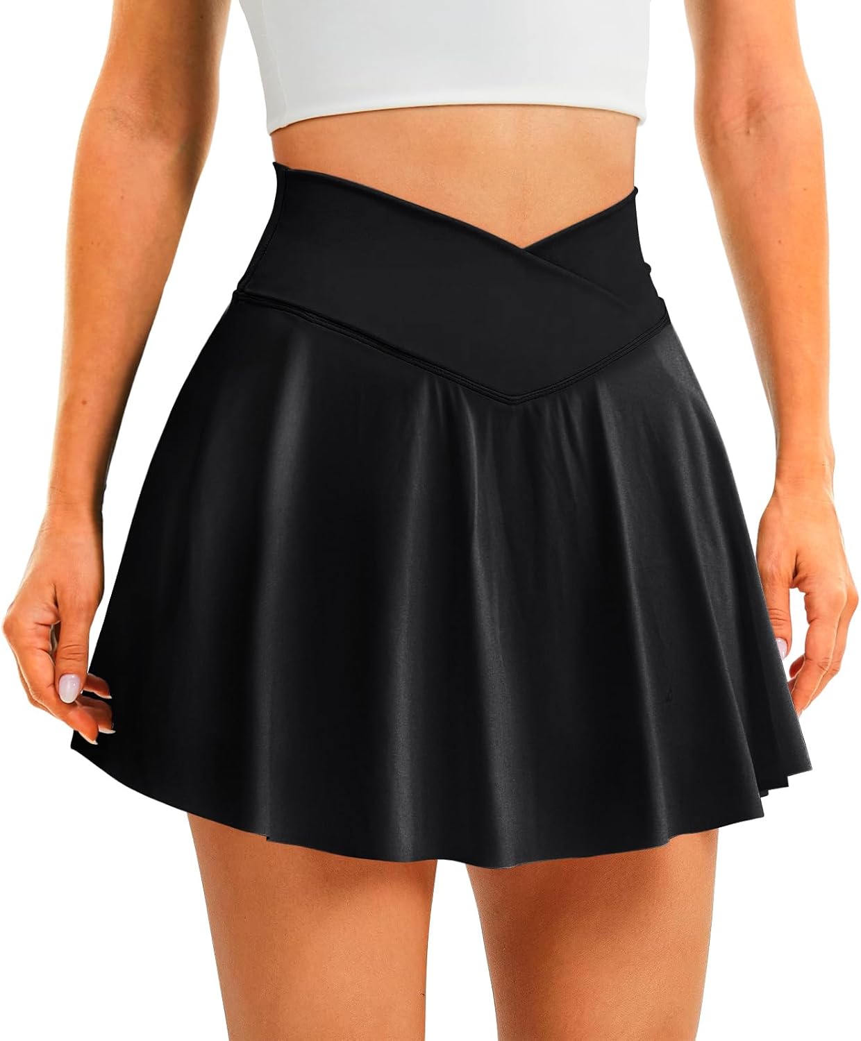 Womens Tennis Skirt with Pockets Shorts Crossover High Waisted Athletic Skorts S...