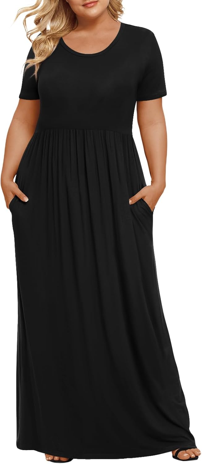 LONGYUAN Women's Plus Size Maxi Dresses for Curvy Women Summer Short Sleeve Casu...