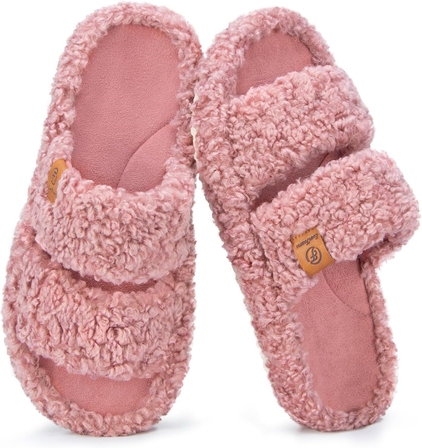 EverFoams Womens Fuzzy Indoor House Shoes, Special Open-toe Slippers With Soft C...