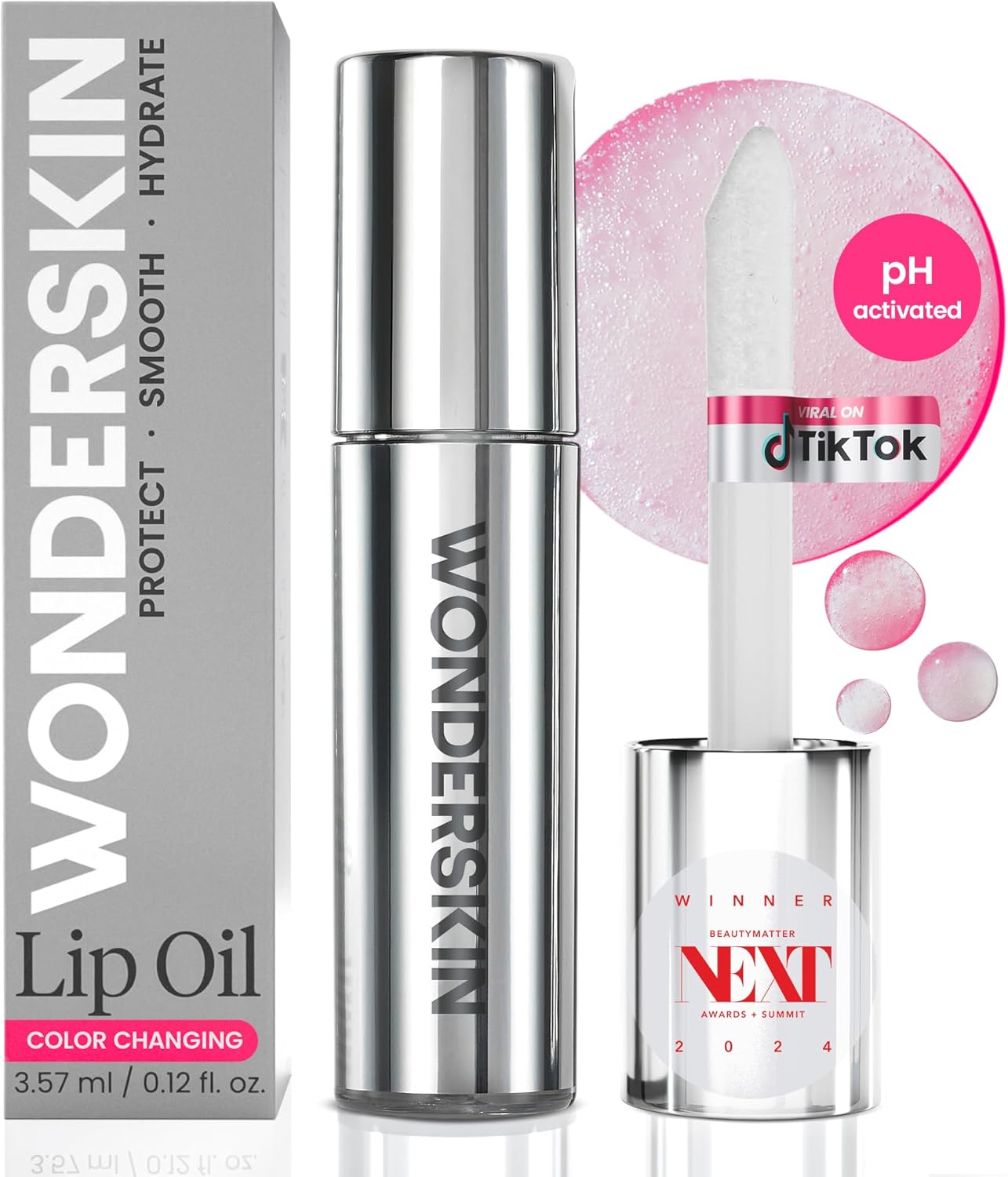 Wonderskin Lip Rehab Serum Oil - Color Changing Lip Oil from Clear to Pink - PH-...