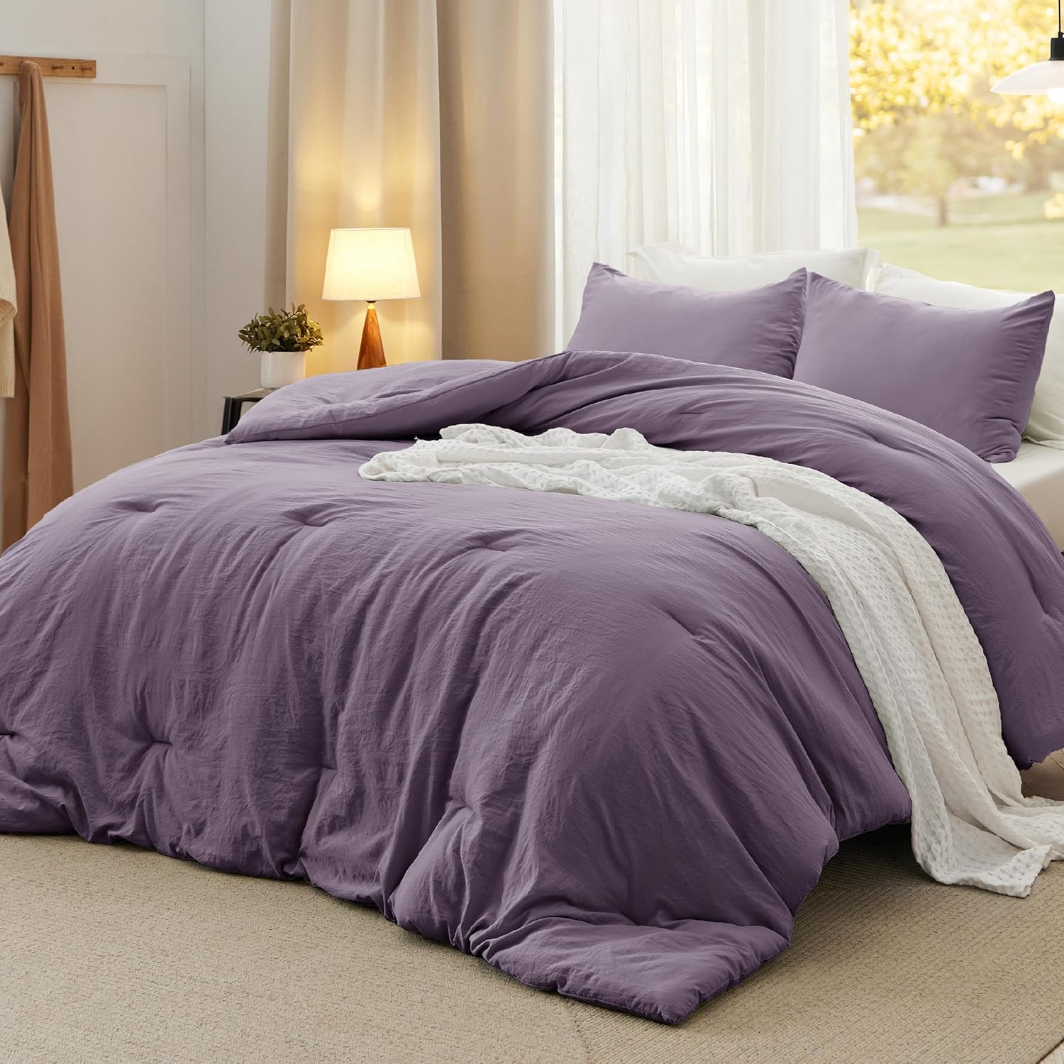 Luxurious Bedsure Full Size Comforter Set, Cozy Comforter Set Grayish Purple Sof...