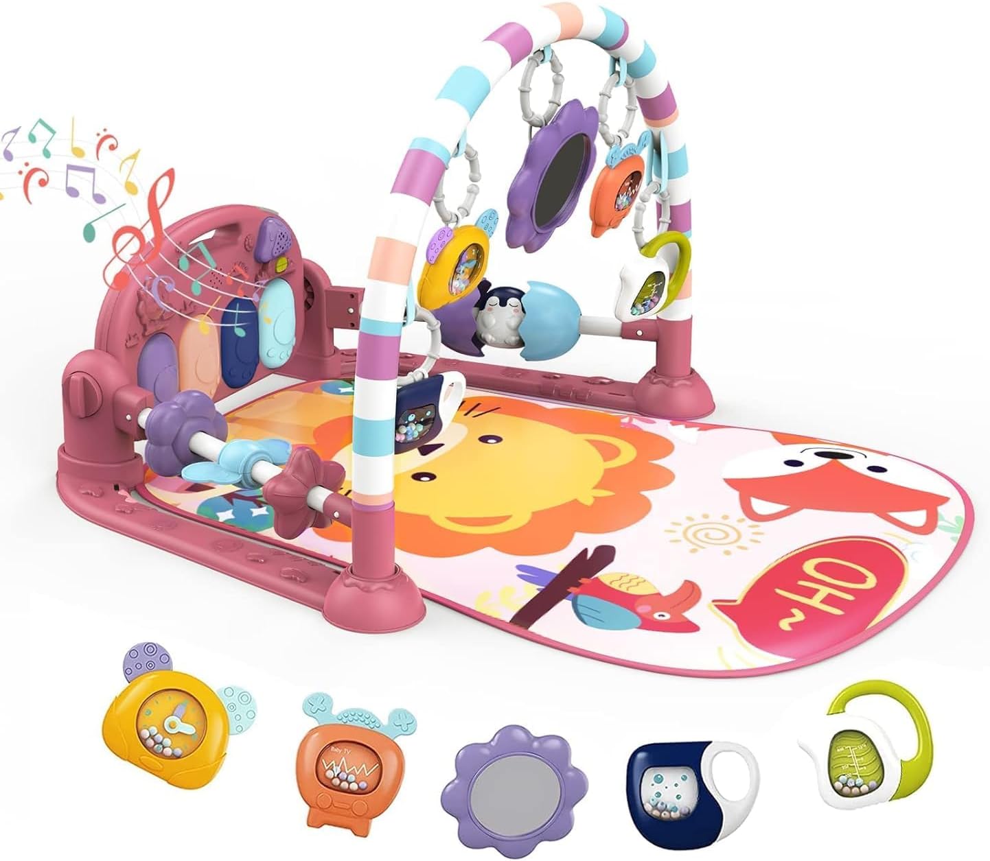 derimkcoa Baby Play Mat Baby Gym,Funny Play Piano Tummy Time Baby Activity Mat w...