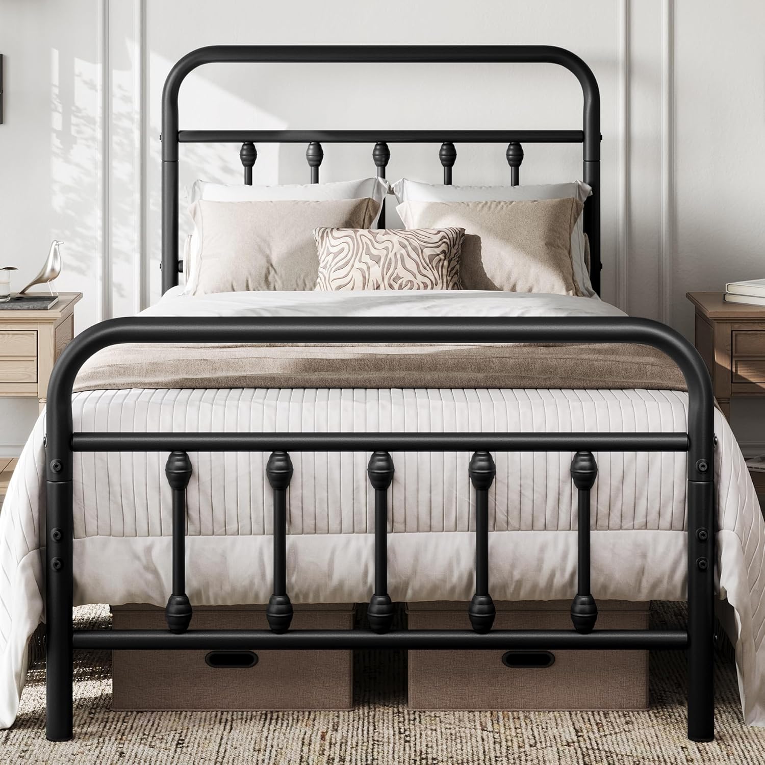 Yaheetech 3ft Single Bed Frame Vintage Iron Platform Bed with High Headboard and...